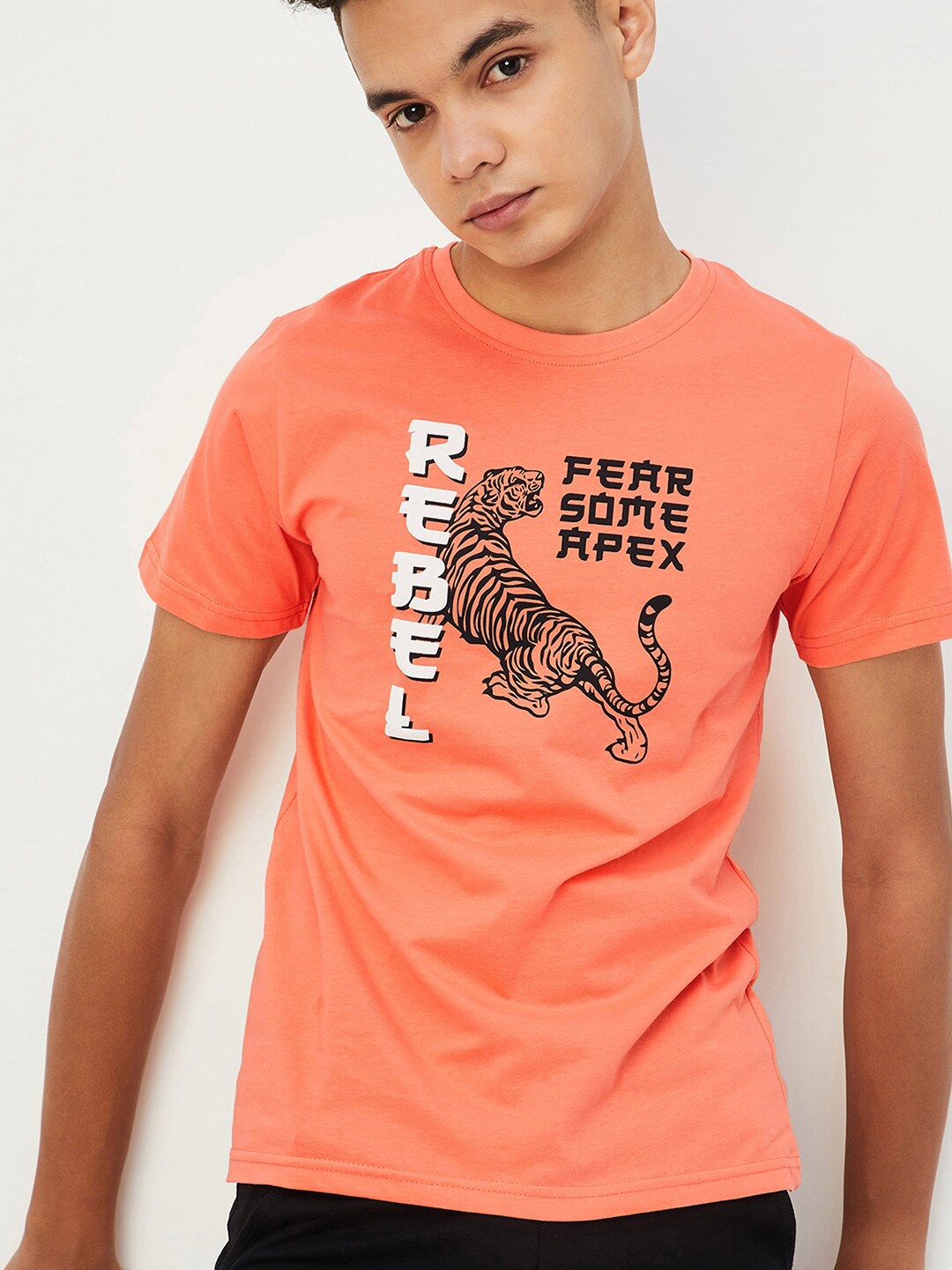 

max Boys Graphic Printed Pure Cotton T-shirt, Peach