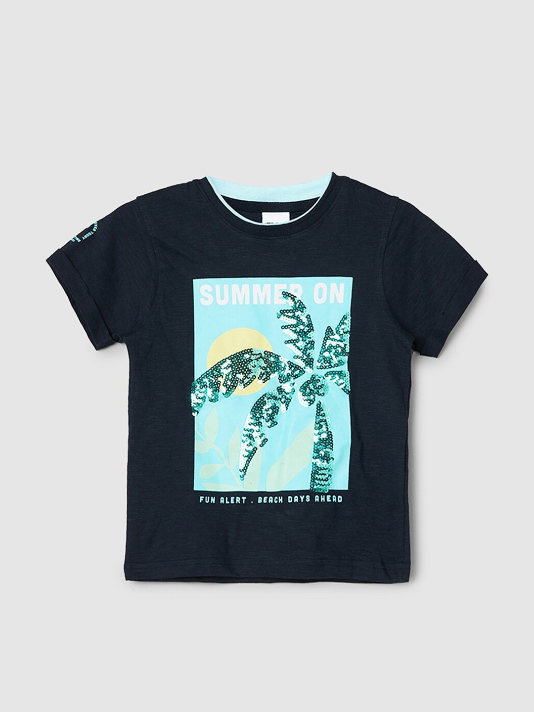 

max Boys Graphic Printed Pure Cotton T-shirt, Navy blue