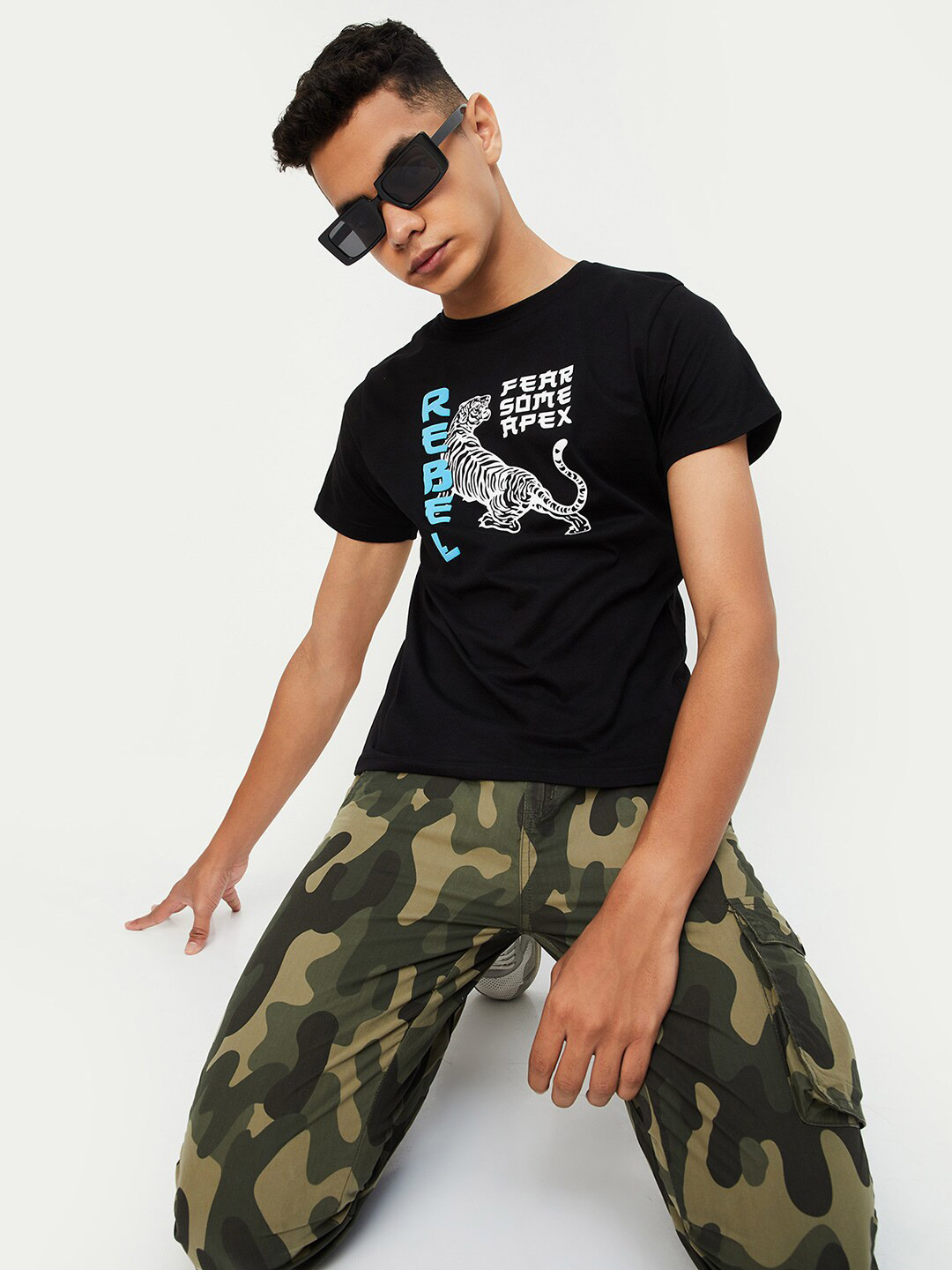 

max Boys Graphic Printed Pure Cotton T-shirt, Black