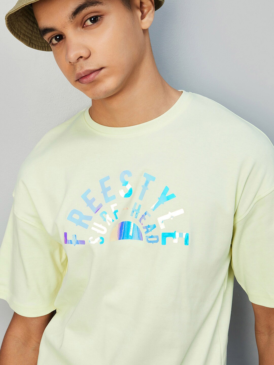 

max Boys Typography Printed Pure Cotton T-shirt, Yellow