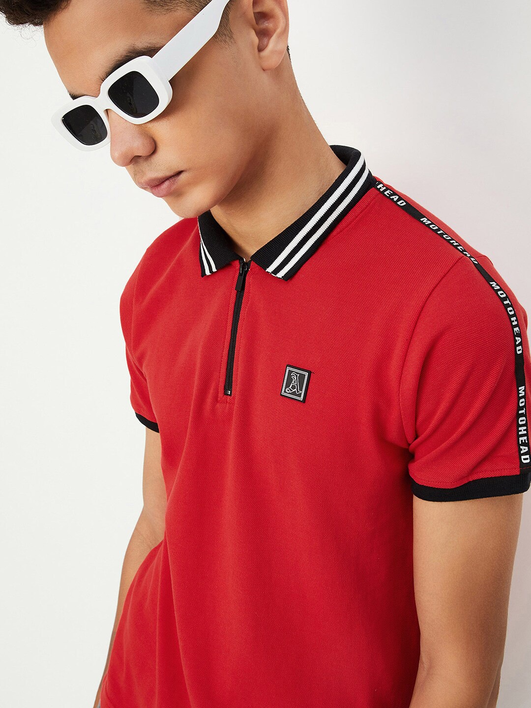 

max Boys Typography Printed Polo Collar Pure Cotton T-shirt, Red