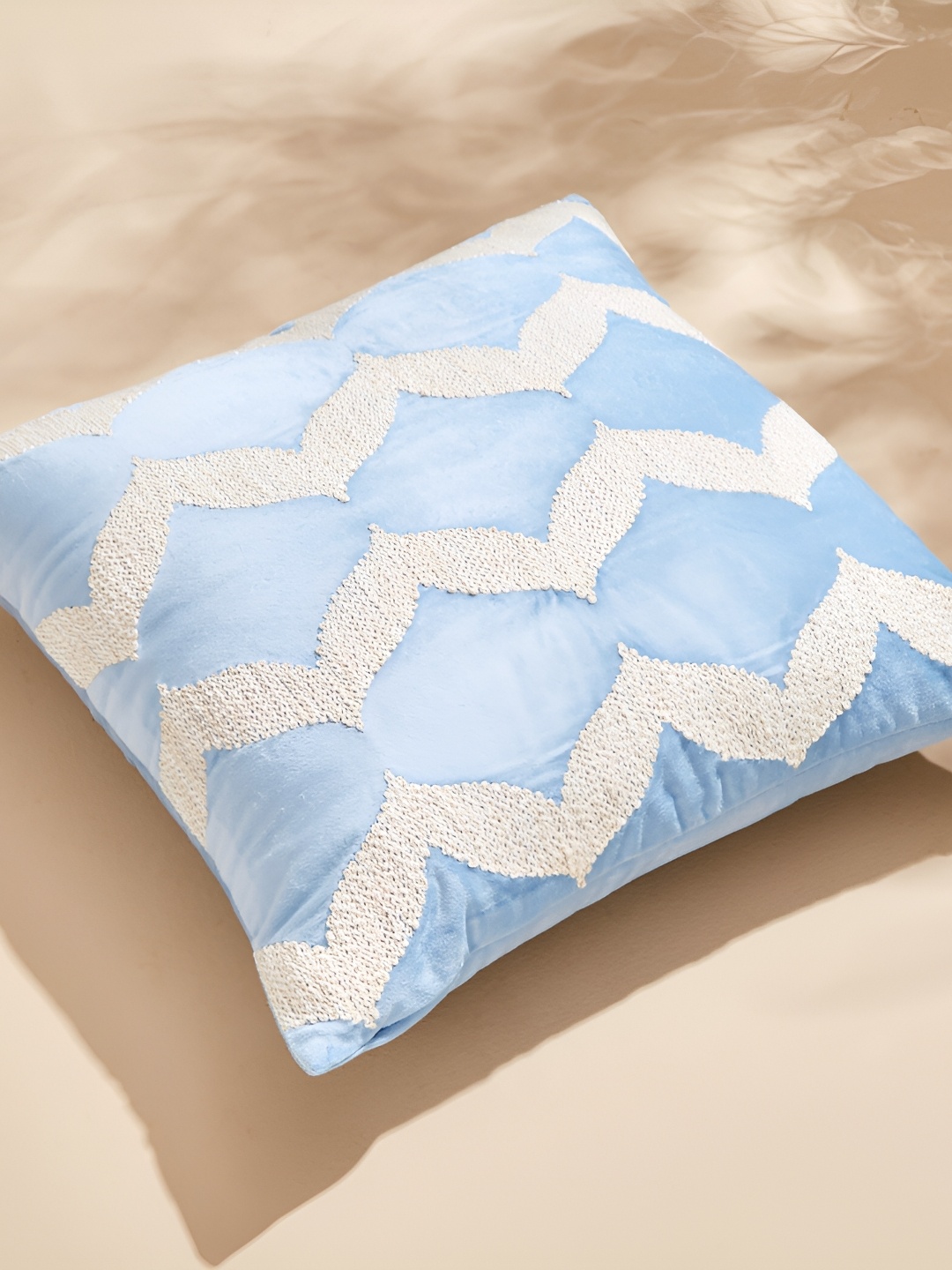 

Home Centre Blue & White Striped Velvet Square Cushion Cover