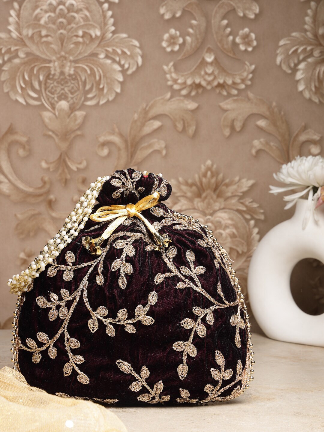 

Dhrohar Embroidered Potli Clutch, Black
