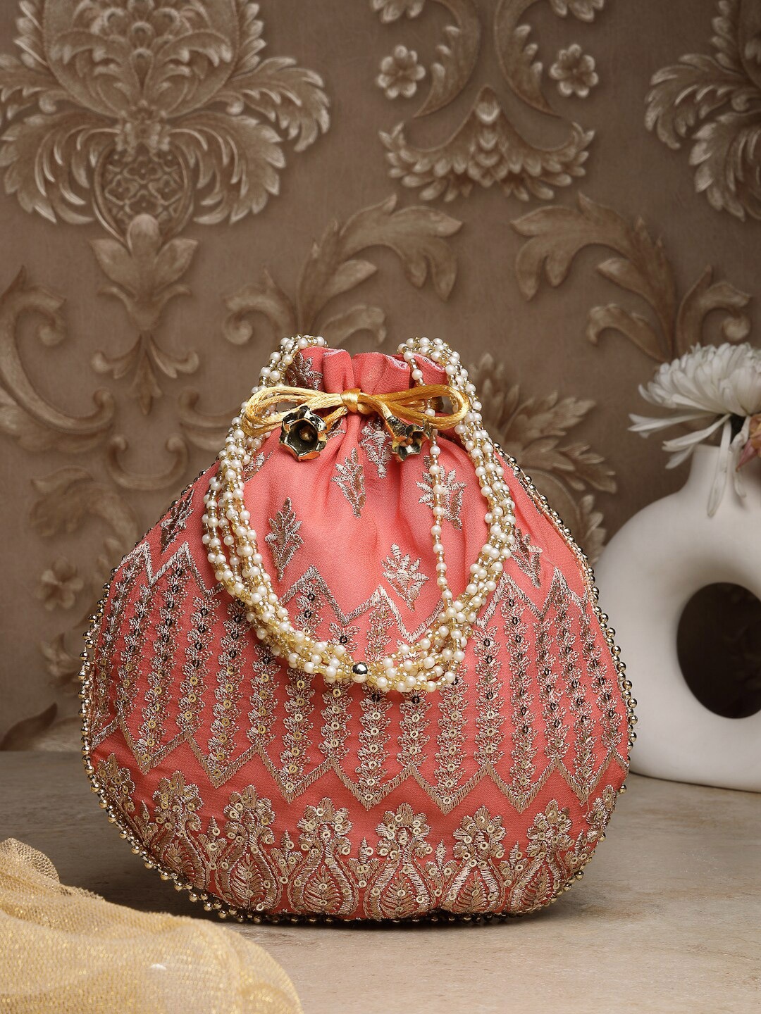 

Dhrohar Embellished Potli Clutch, Orange