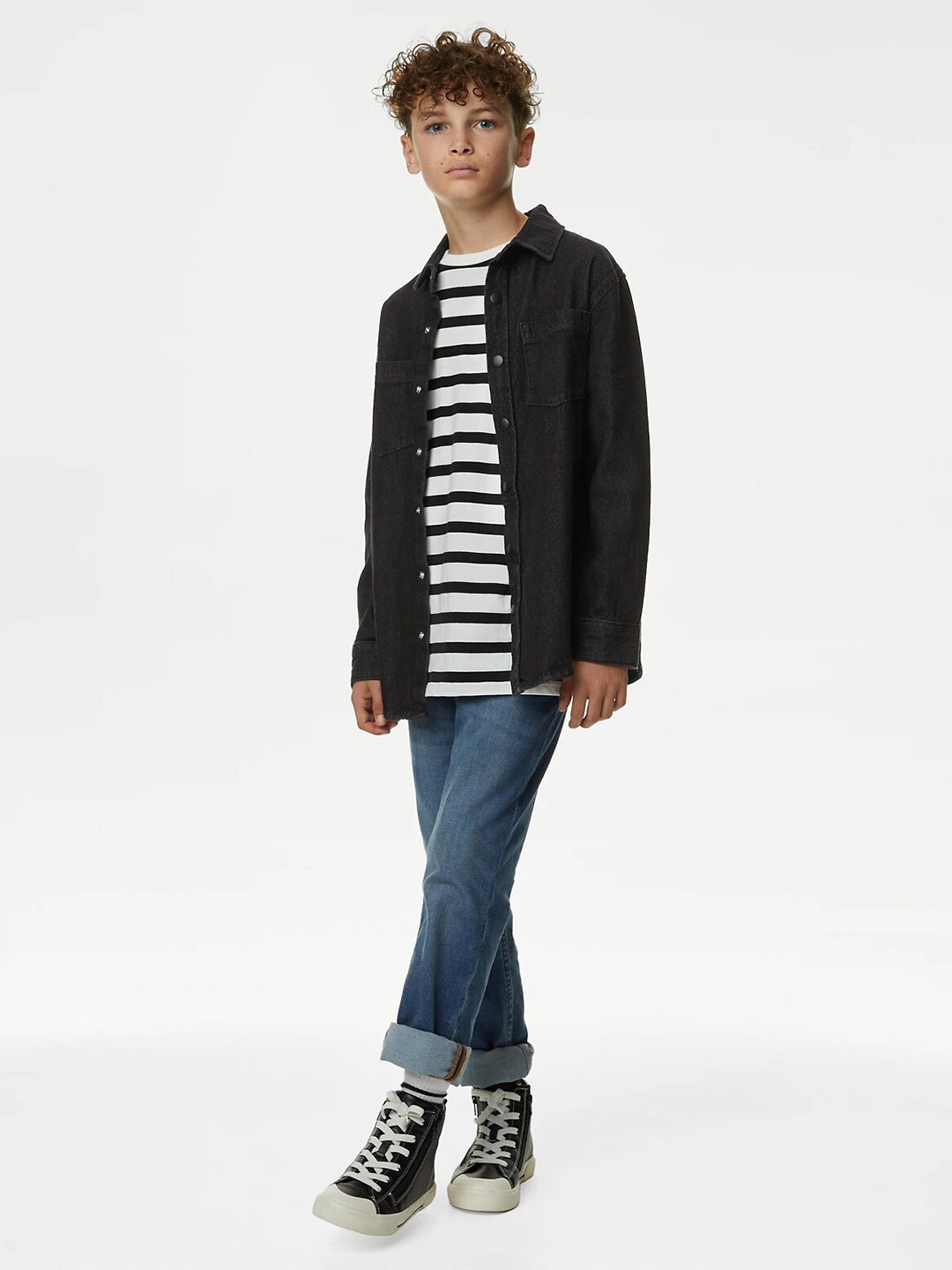 

Marks & Spencer Boys Horizontal Stripes Opaque Striped Casual Shirt, Black