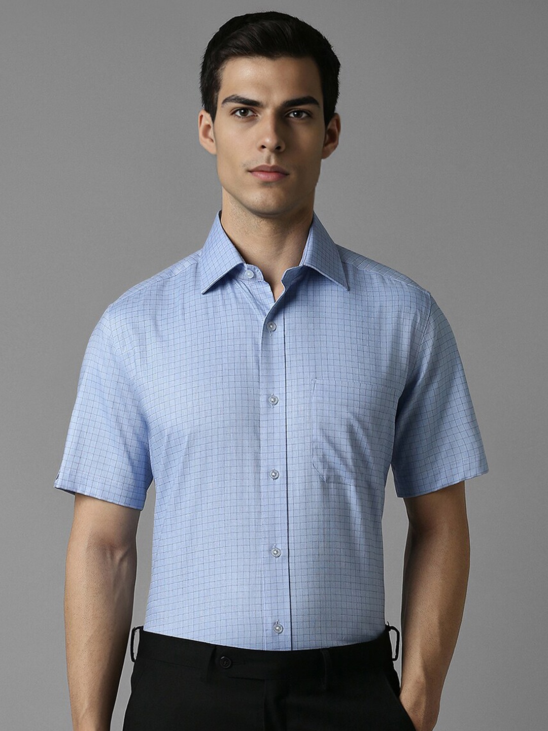 

Louis Philippe Men Opaque Checked Formal Shirt, Blue