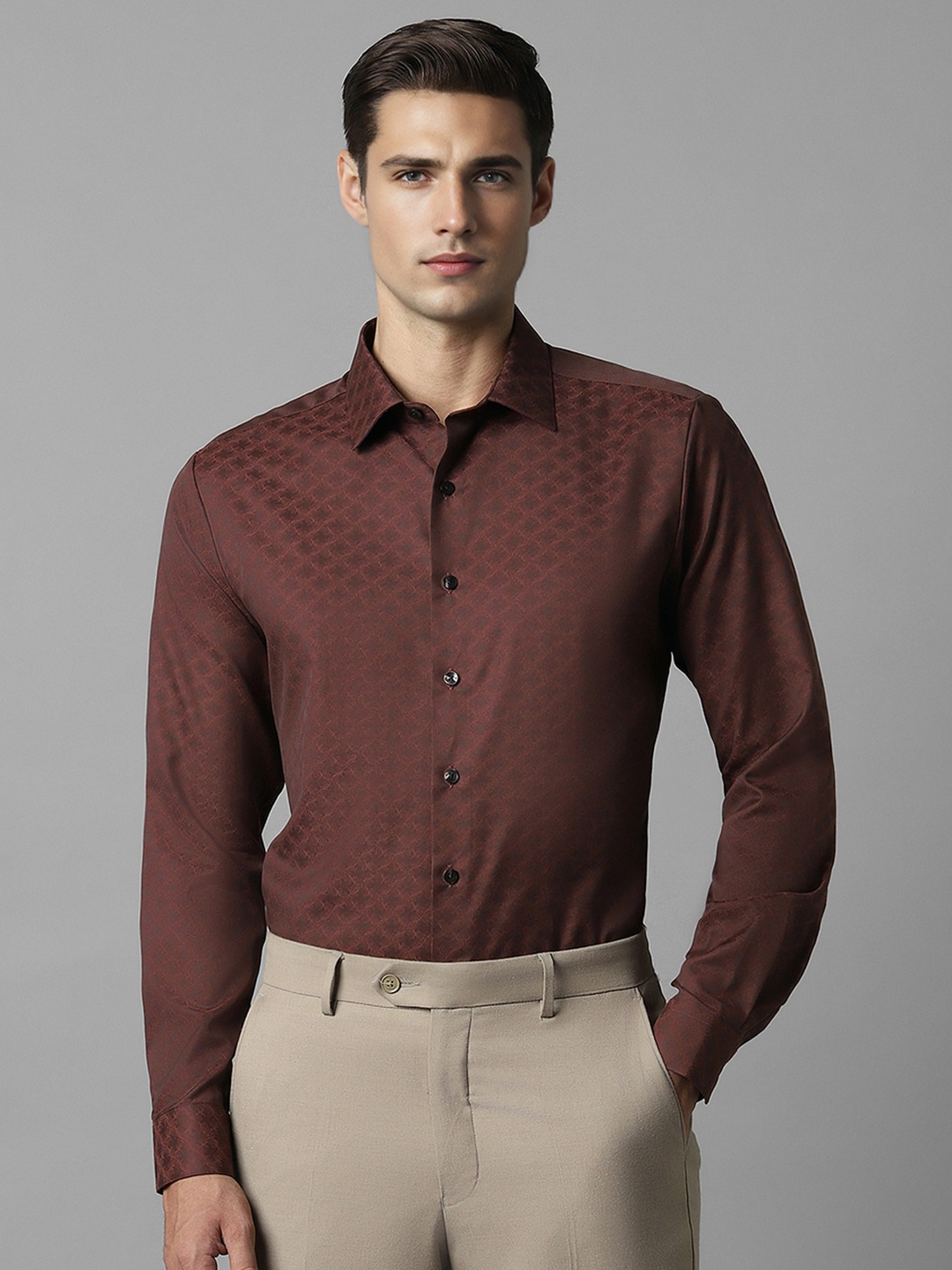 

Louis Philippe Men Slim Fit Opaque Printed Formal Shirt, Brown