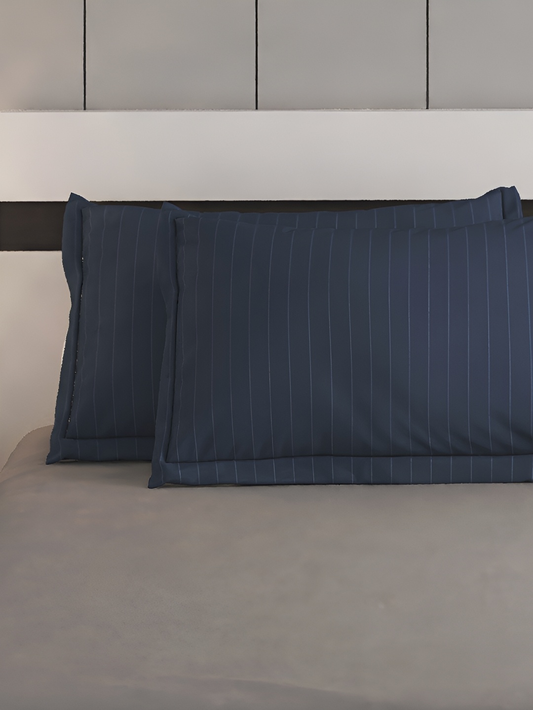 

Home Centre Blue 2 Pieces Striped Pure Cotton Rectangle Pillow Covers