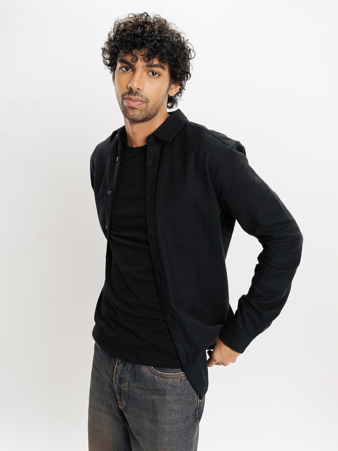 

FREAKINS Spread Collar Cotton Casual Shirt, Black