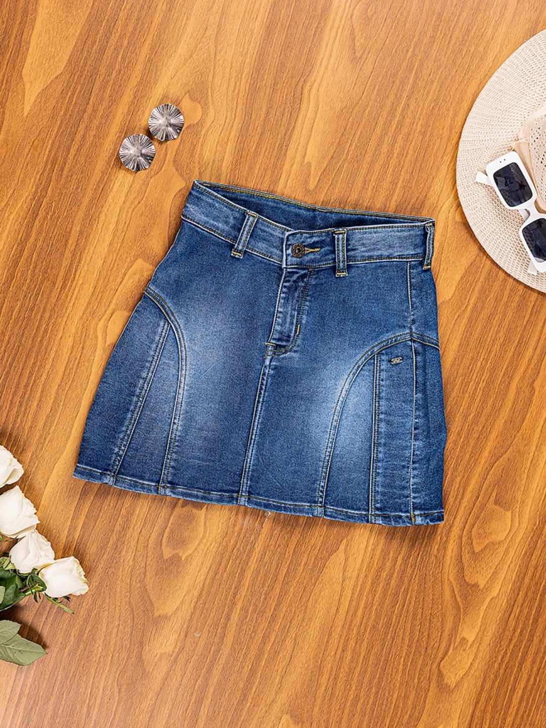 

Purple United Kids Girls Denim A-line Knee Length Skirt, Blue