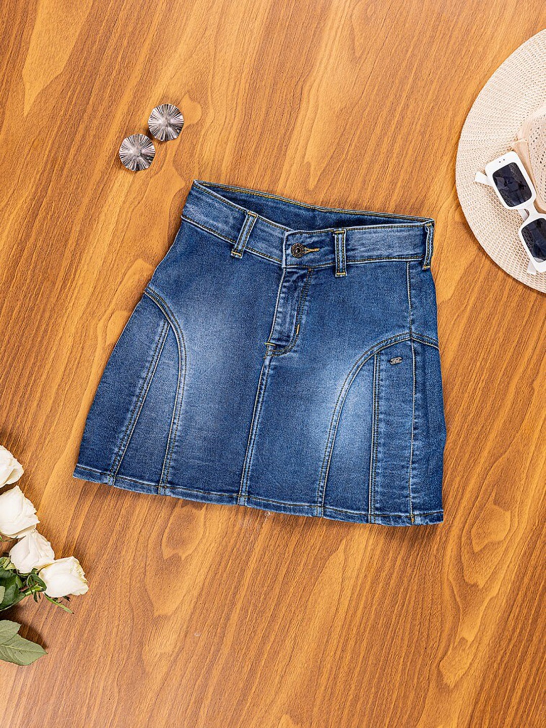 

Purple United Kids Girls Denim A-line Knee Length Skirt, Blue
