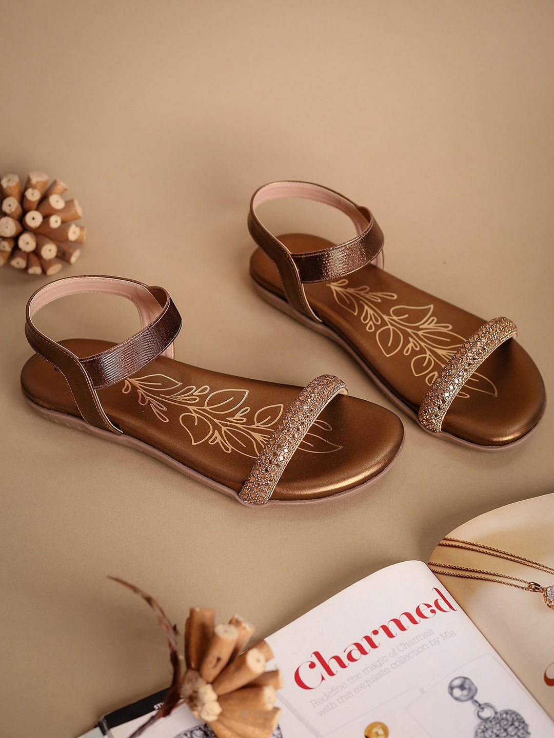 

Shezone Women Open Toe Flats with Laser Cuts, Copper