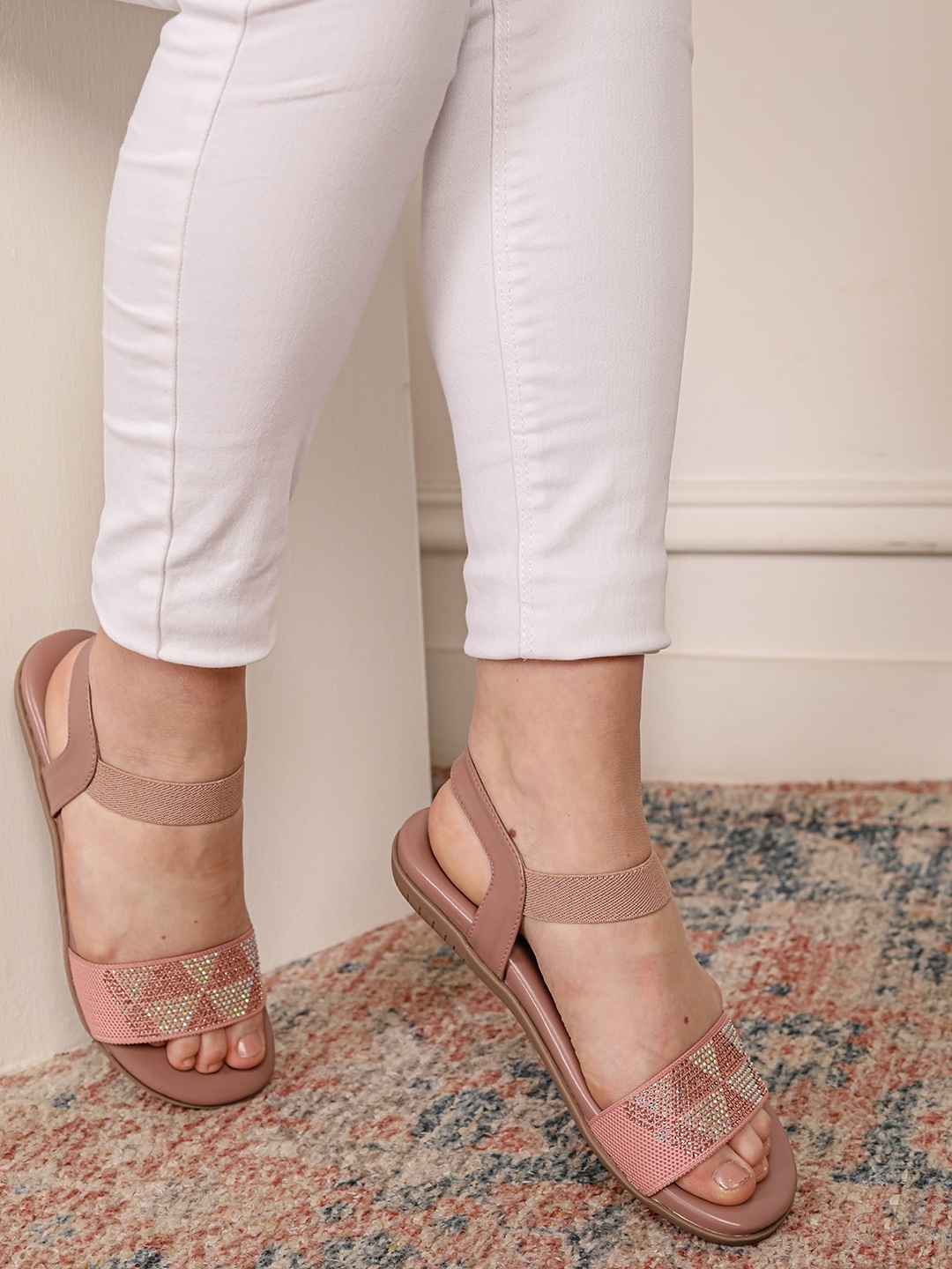 

Shezone Women Embellished Open Toe Flats, Peach