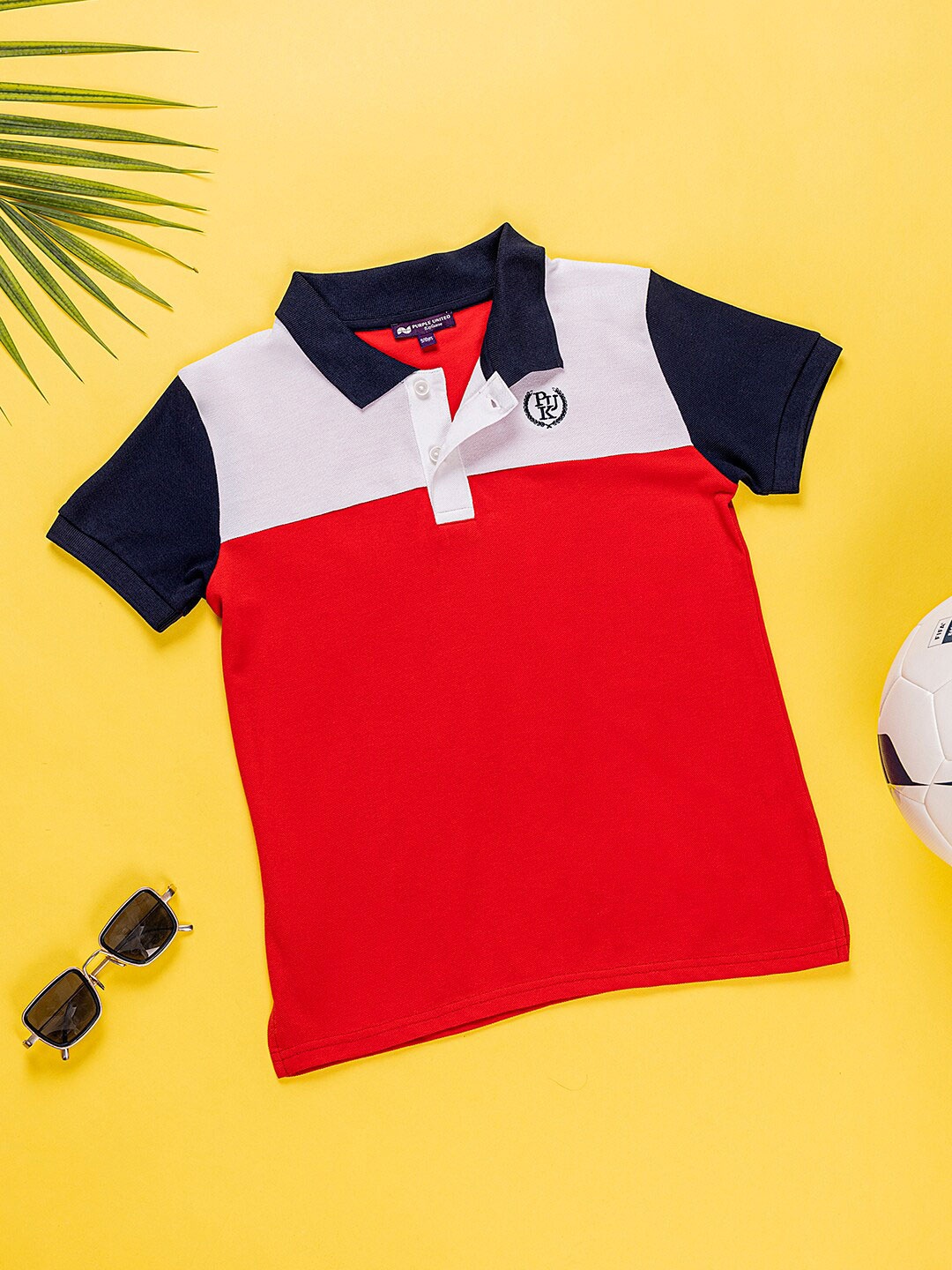 

Purple United Kids Boys Polo Collar Applique T-shirt, Red