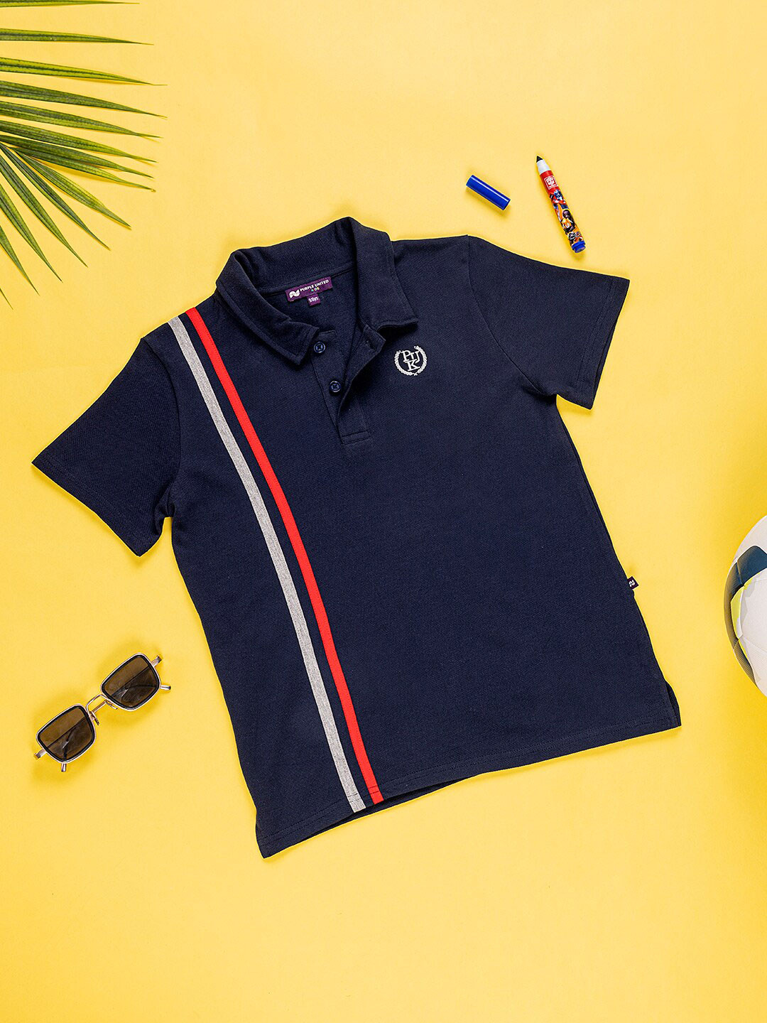 

Purple United Kids Boys Polo Collar Applique T-shirt, Navy blue