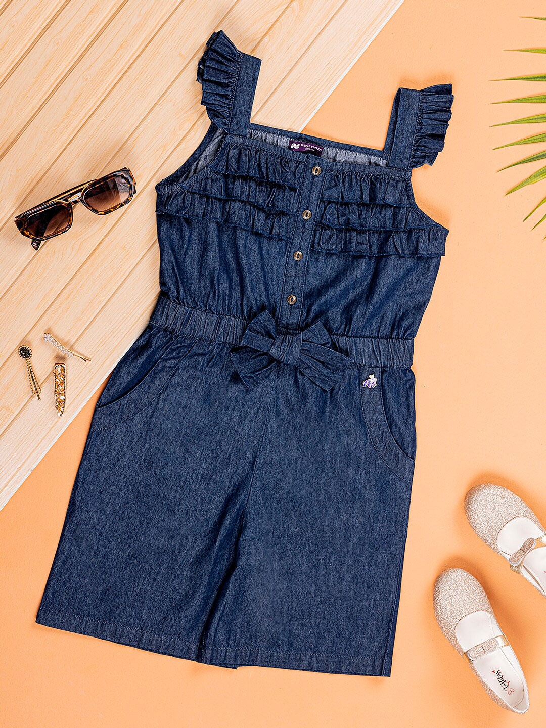 

Purple United Kids Girls Cotton Denim Playsuit, Blue
