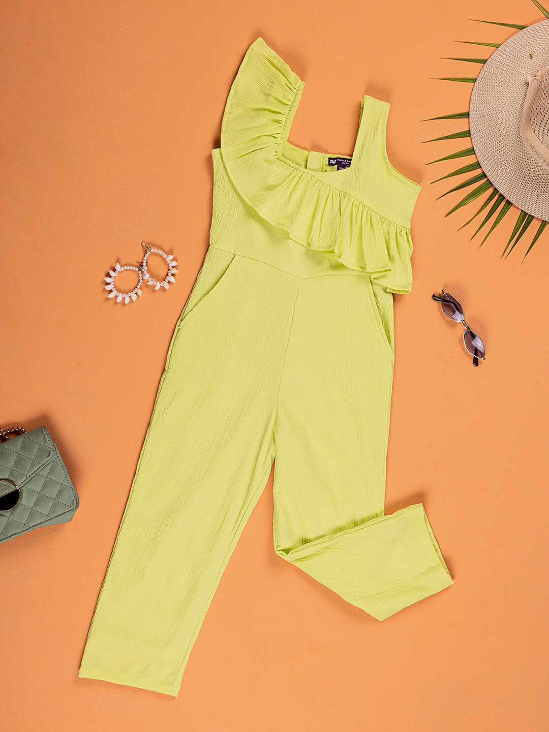 

Purple United Kids Girls Ruffled Basic Jumpsuit, Lime green