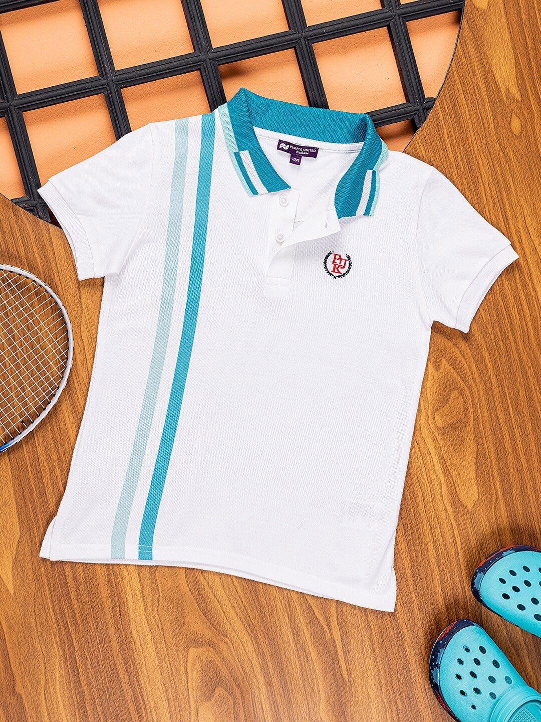

Purple United Kids Boys Polo Collar Applique T-shirt, White