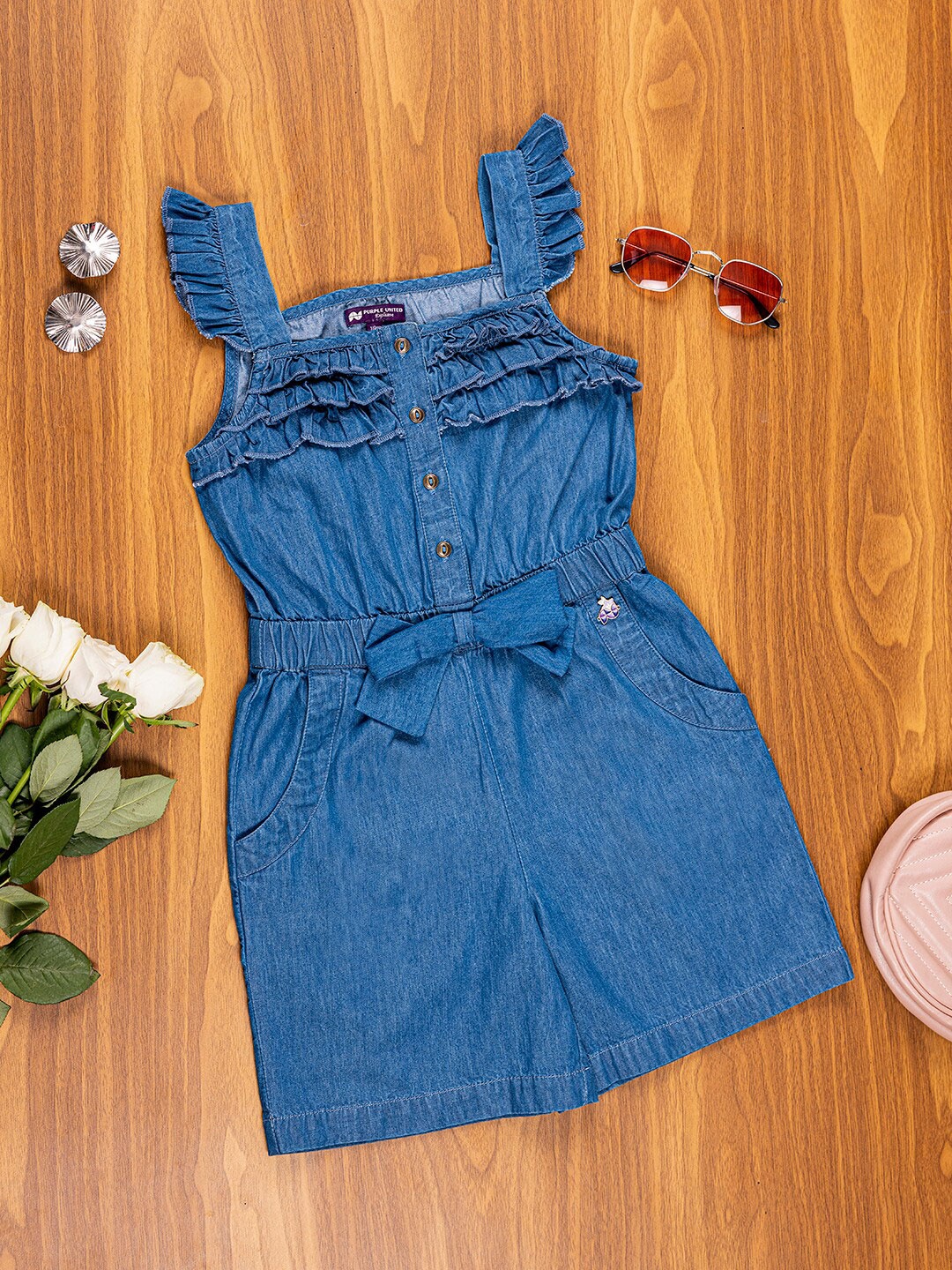 

Purple United Kids Girls Cotton Denim Playsuit, Blue