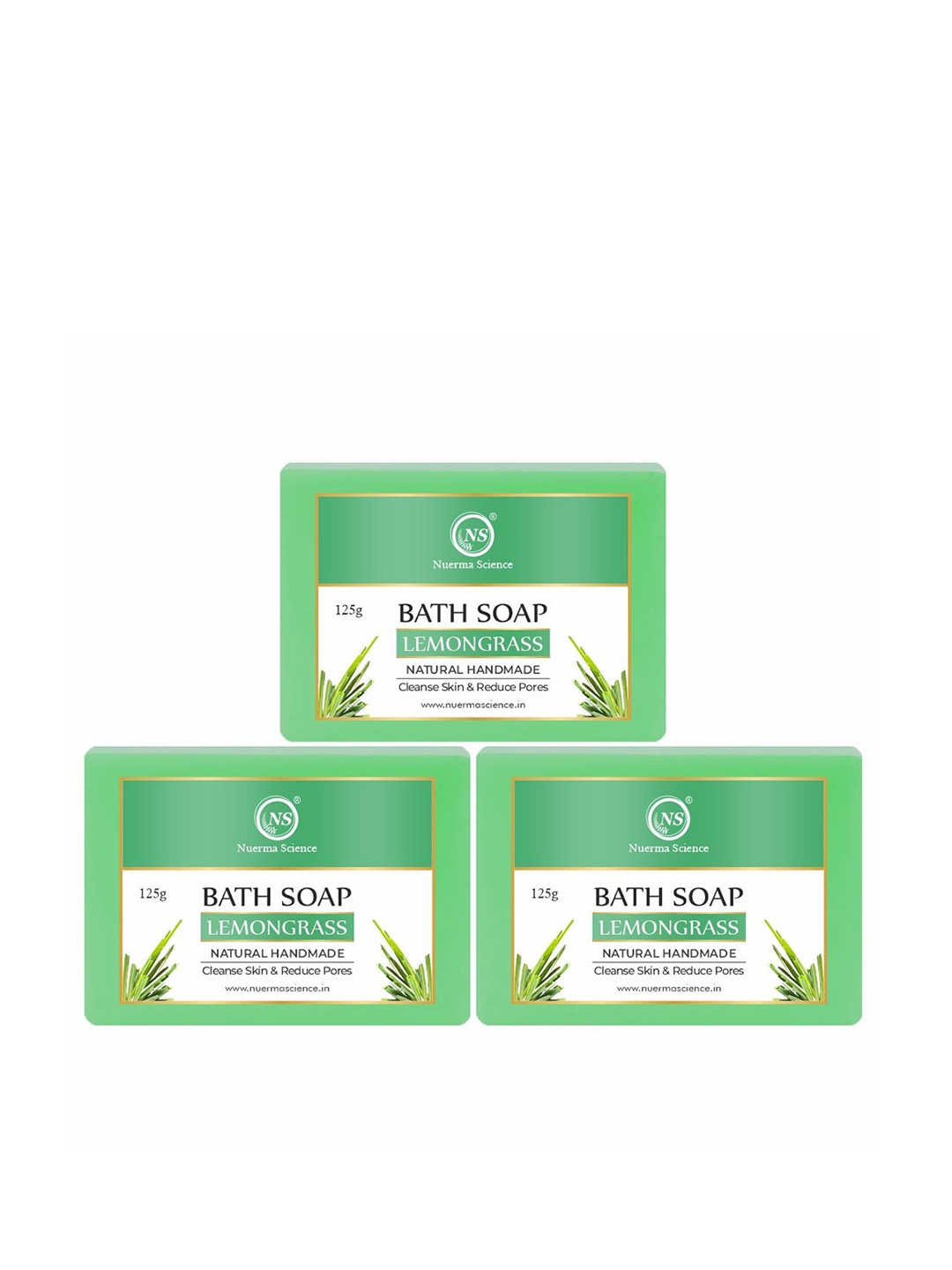 

Nuerma Science Set Of 3 Natural Handmade Lemongrass Bath Soap - 125g Each, Na