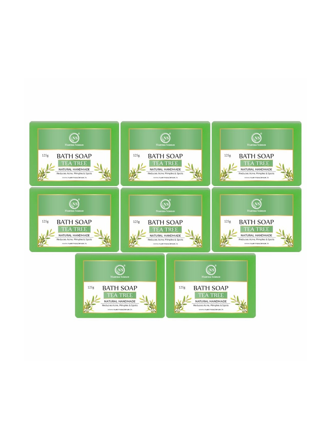 

Nuerma Science Set of 8 Natural Tea Tree Bath Soap - 125g Each, Na