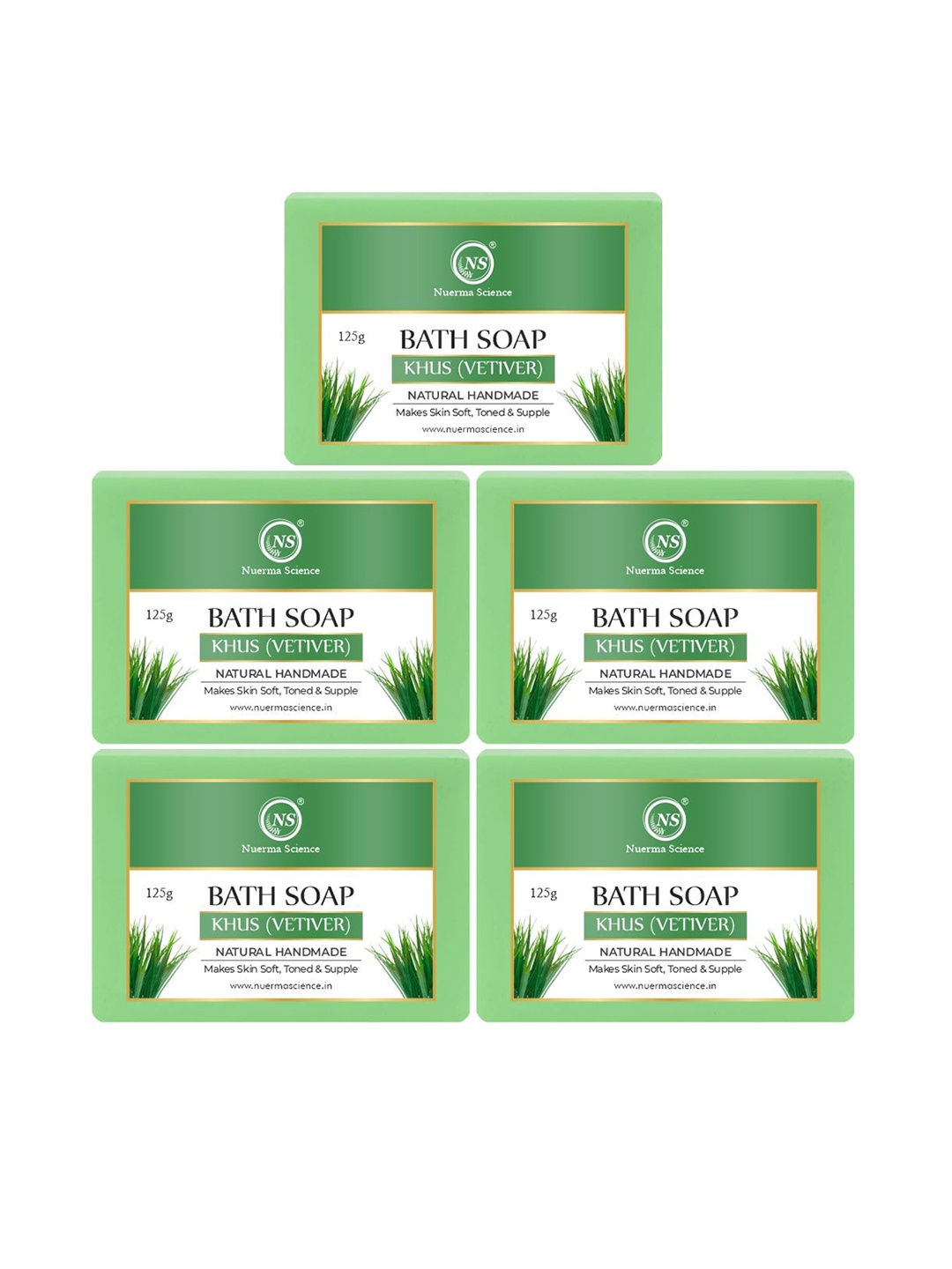 

Nuerma Science Set Of 5 Natural Khus Bath Soap For Skin Brightening - 125g Each, Na