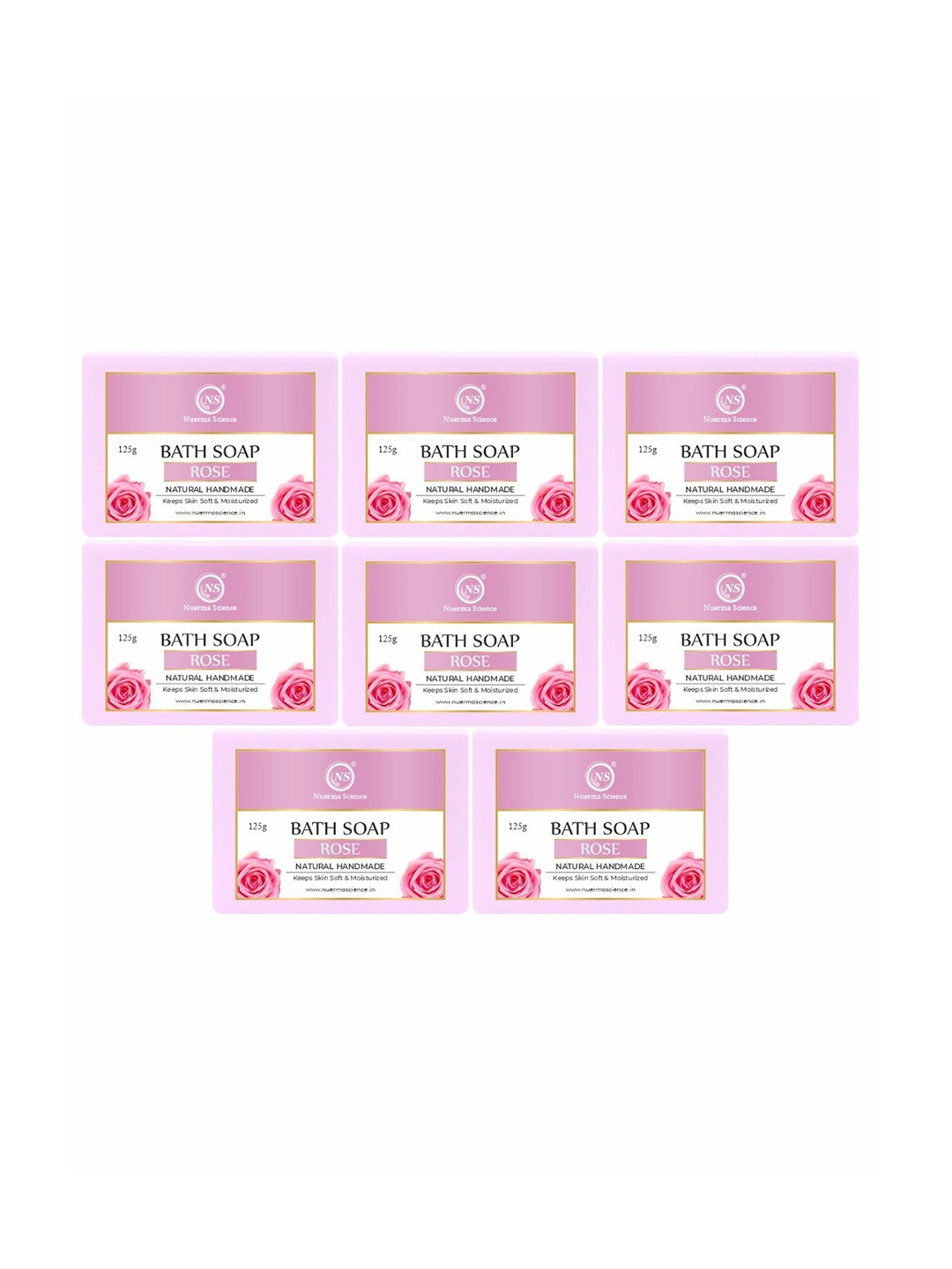 

Nuerma Science Set Of 8 100% Natural Herbal Rose Bath Soap - 125 gm Each, Pink