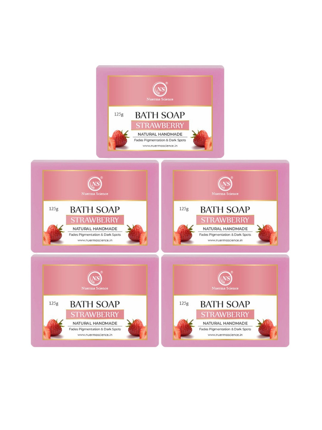 

Nuerma Science Set Of 5 Natural Strawberry Bath Soap - 125g Each, Na