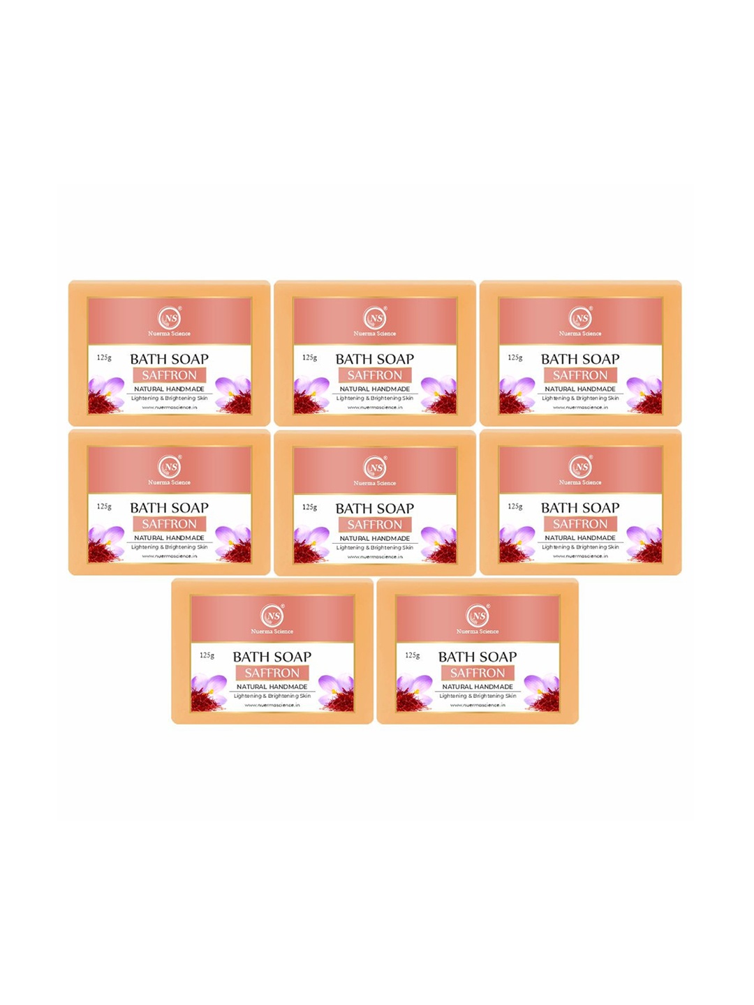 

Nuerma Science Set Of 8 100% Natural Herbal Saffron Bath Soap - 125 m Each, Orange