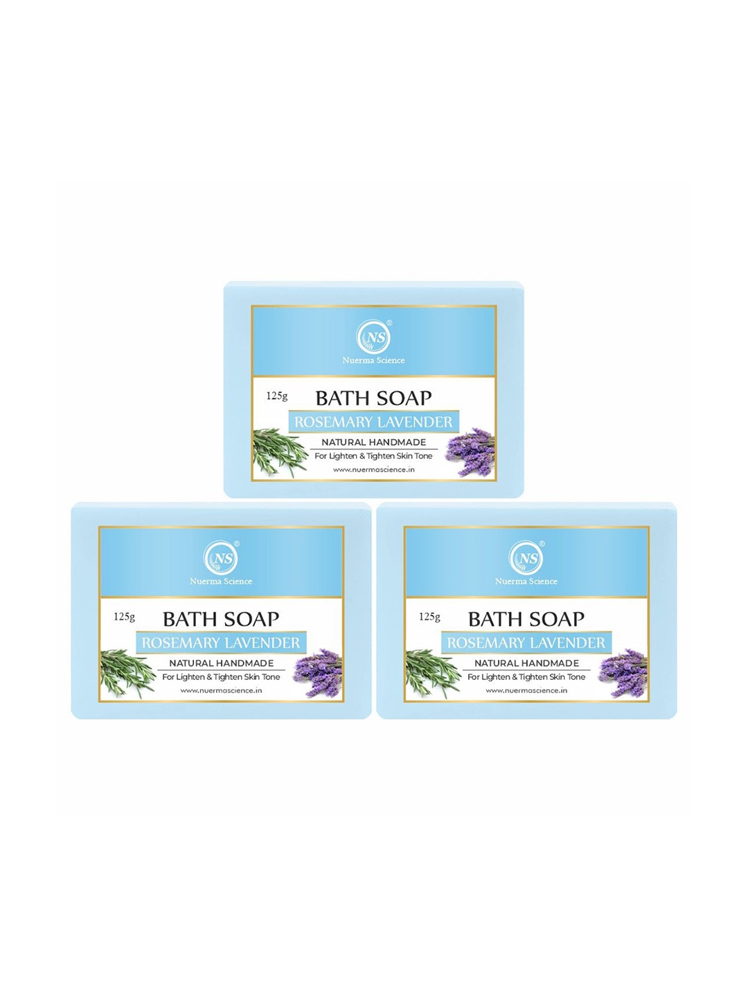 

Nuerma Science Set Of 3 100% Natural Herbal Rosemary Lavender Bath Soap - 125 gm Each, Blue