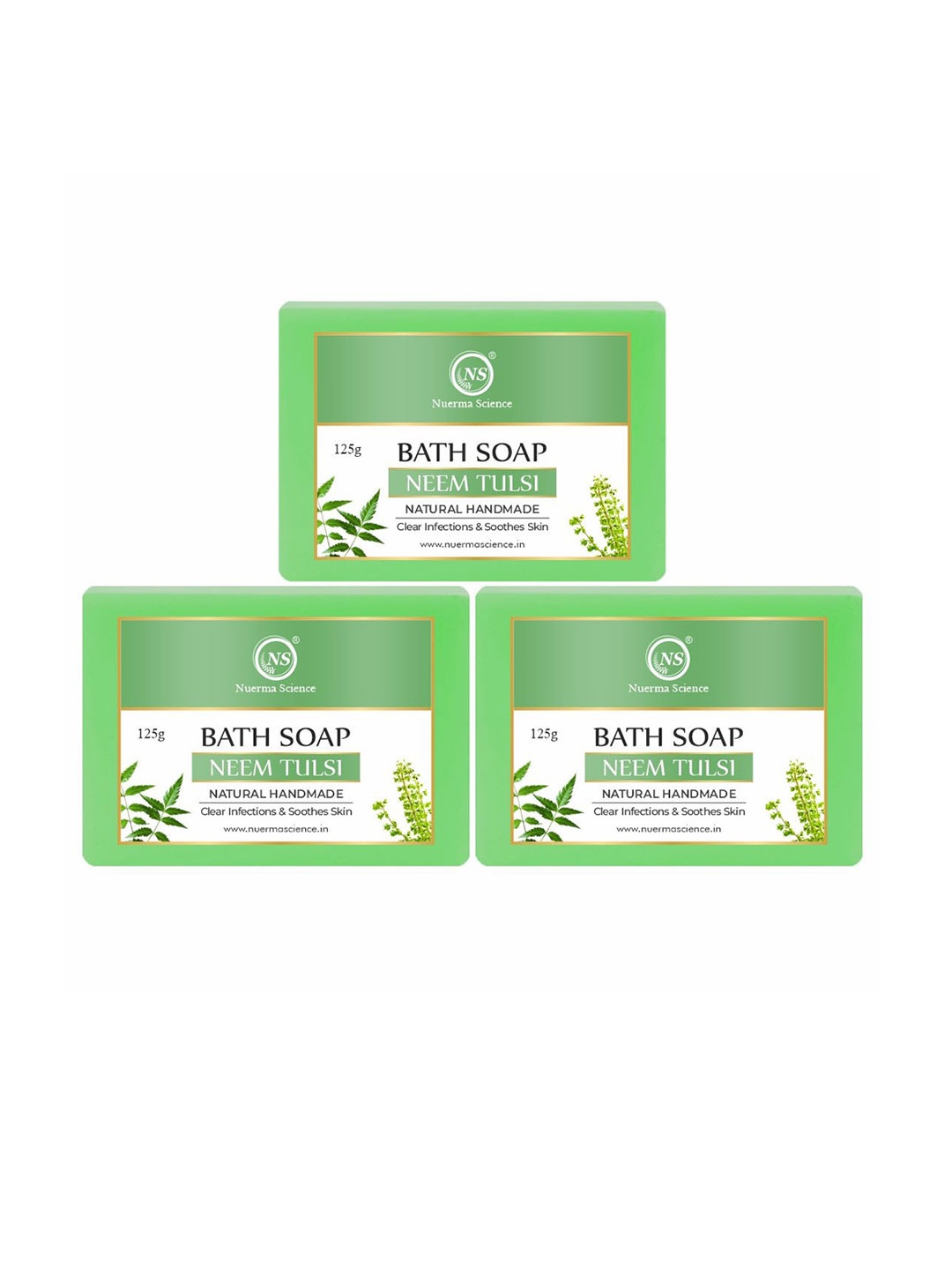 

Nuerma Science Set Of 3 Natural Neem Tulsi Bath Soap - 125g Each, Na