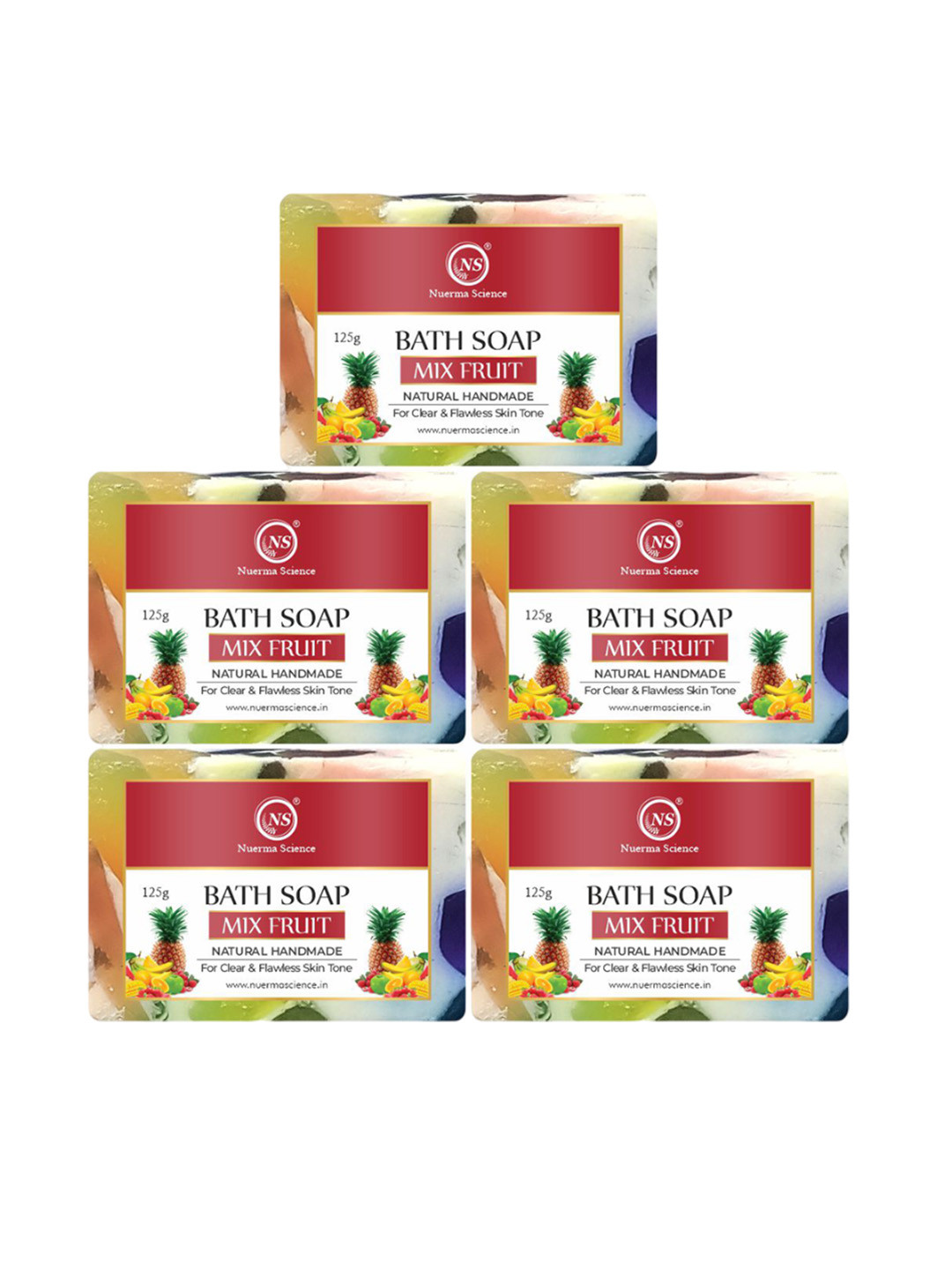 

Nuerma Science Set Of 5 100% Natural Herbal Mix Fruit Bath Soap - 125 gm Each, Red