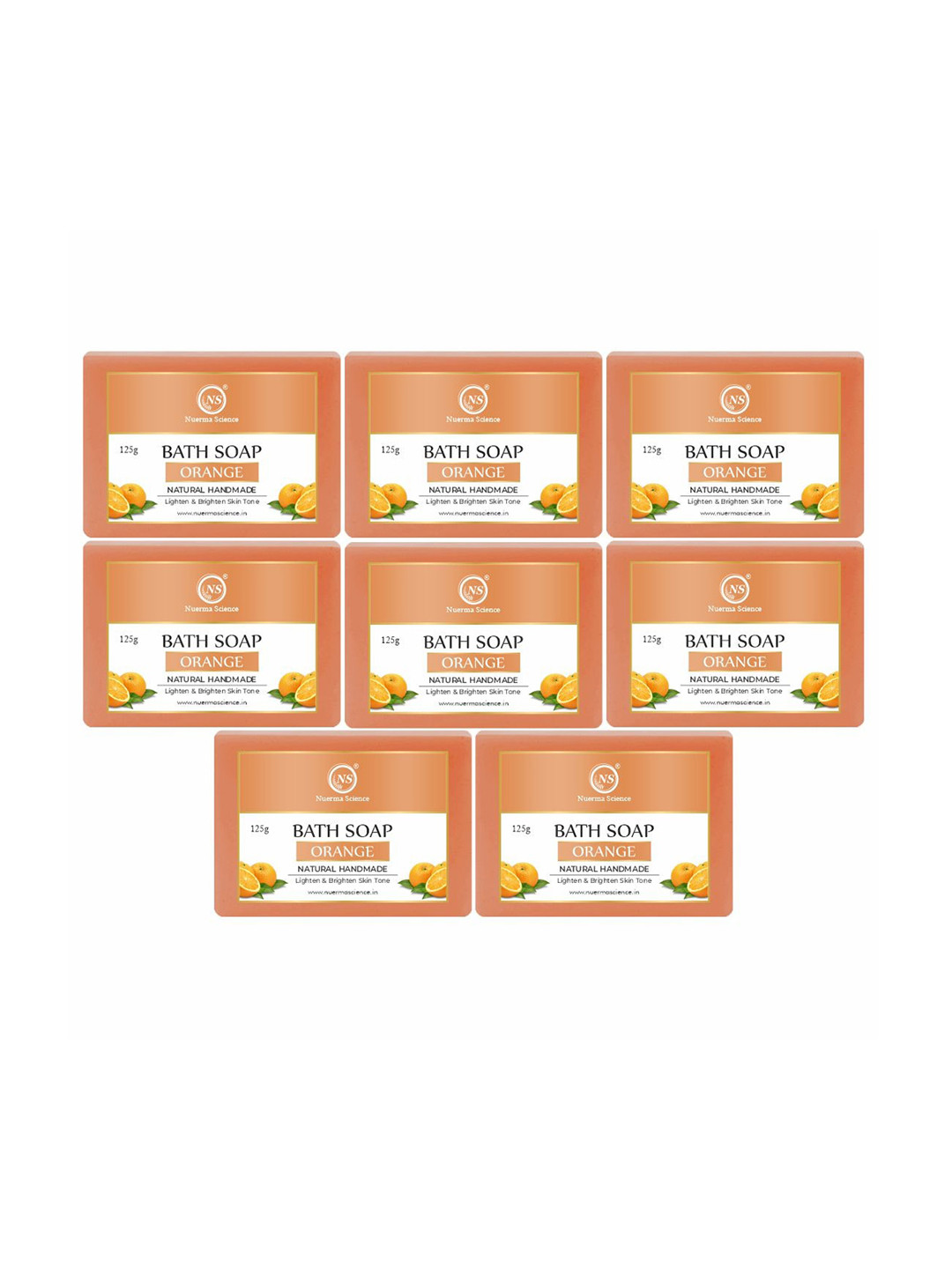 

Nuerma Science Set Of 8 100% Natural Herbal Orange Bath Soap - 125 gm Each