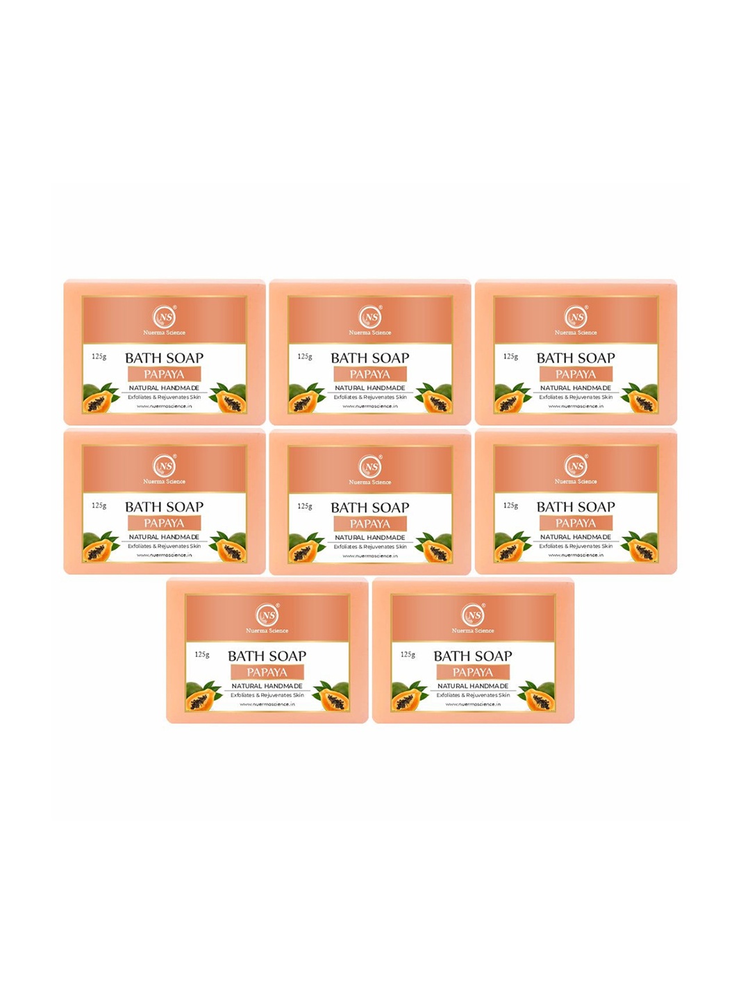 

Nuerma Science Set Of 8 Natural Papaya Bath Soap - 125g Each, Na