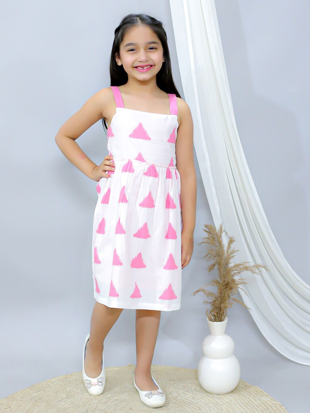 

Ka-mee Girls Printed Cotton Cap Sleeves A-line Dress, Pink