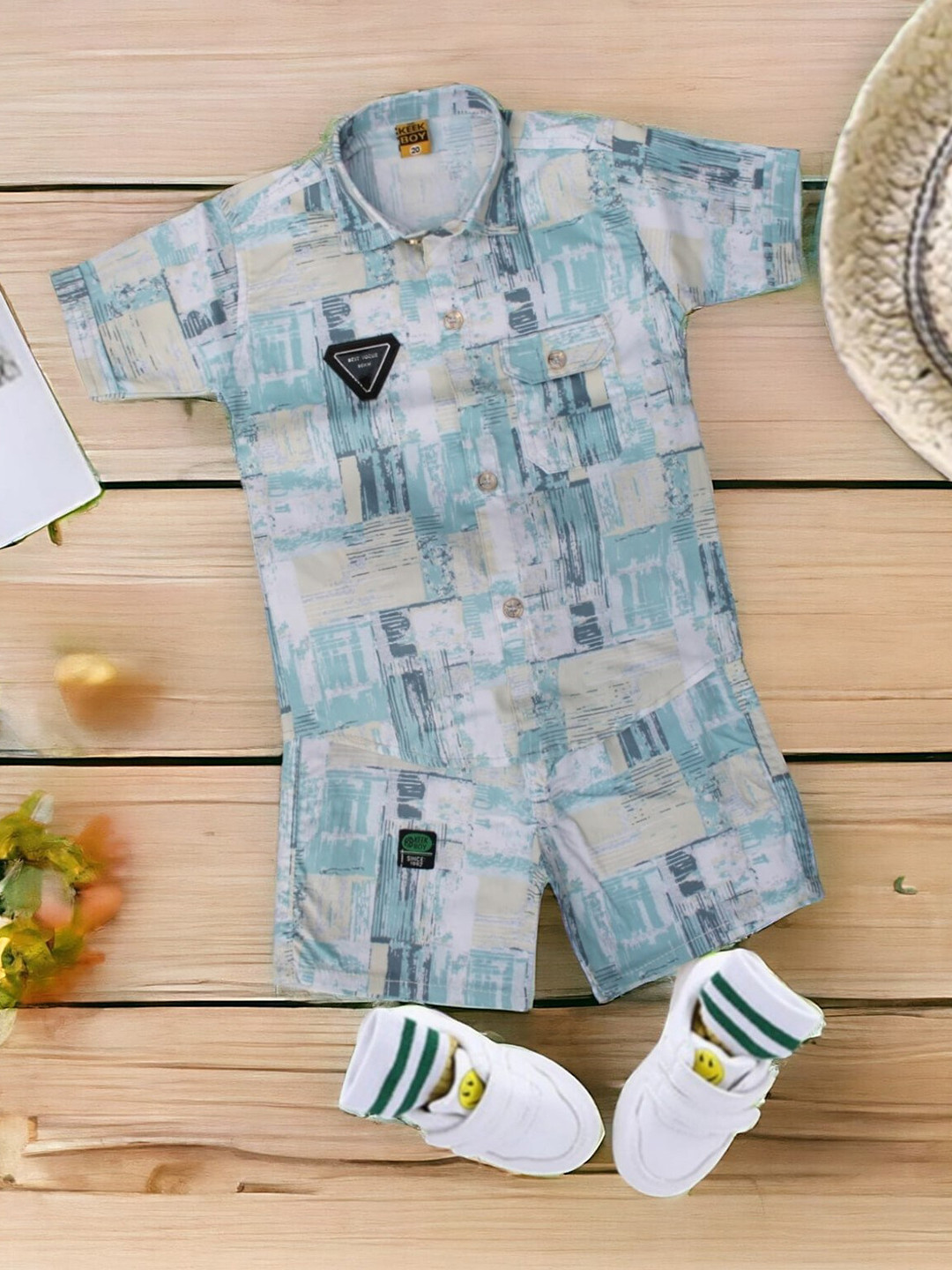 

BAESD Boys Checked T-shirt With Shorts, Blue