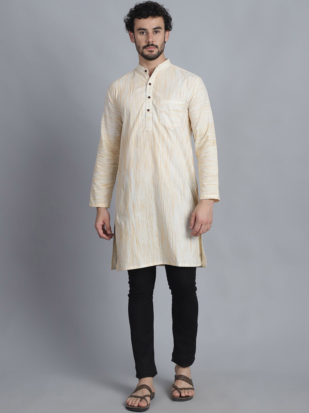 

Enchanted Drapes Men Thread Work Kurta, Yellow