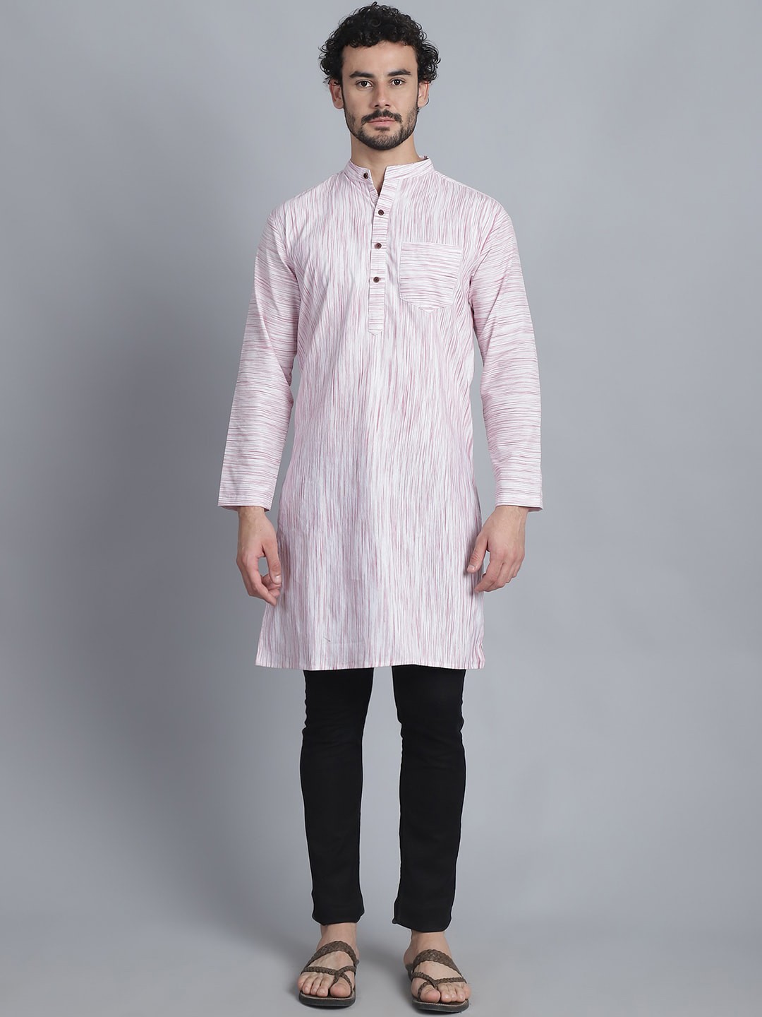 

Enchanted Drapes Men Chikankari Kurta, Pink