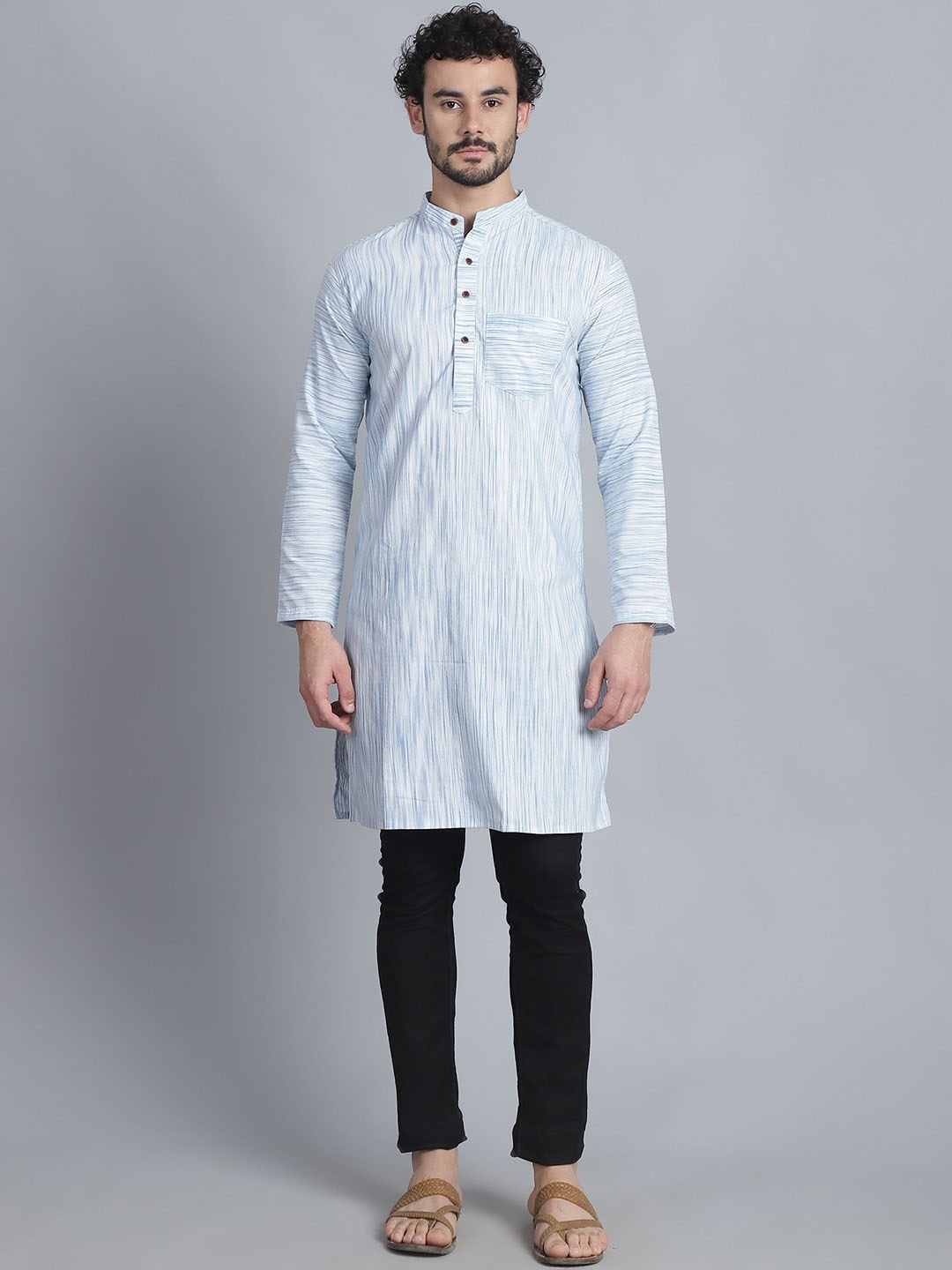 

Enchanted Drapes Men Chikankari Kurta, Blue