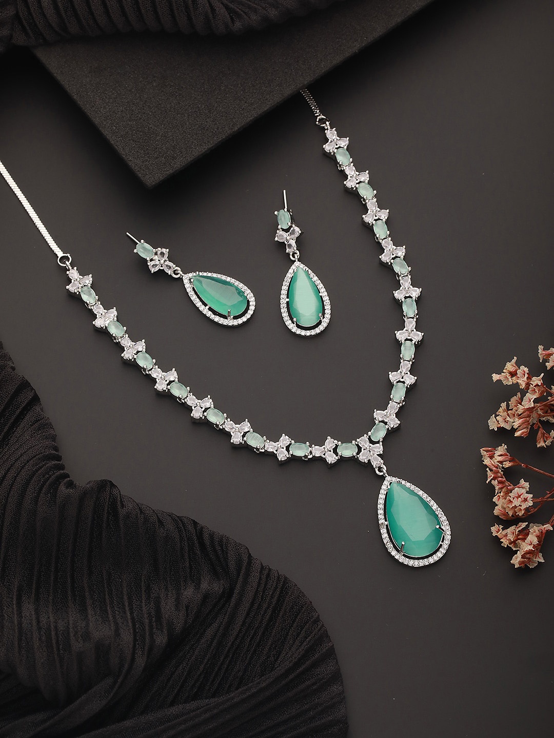 

Jazz and Sizzle Silver-Plated American Diamond-Studded Jewellery Set