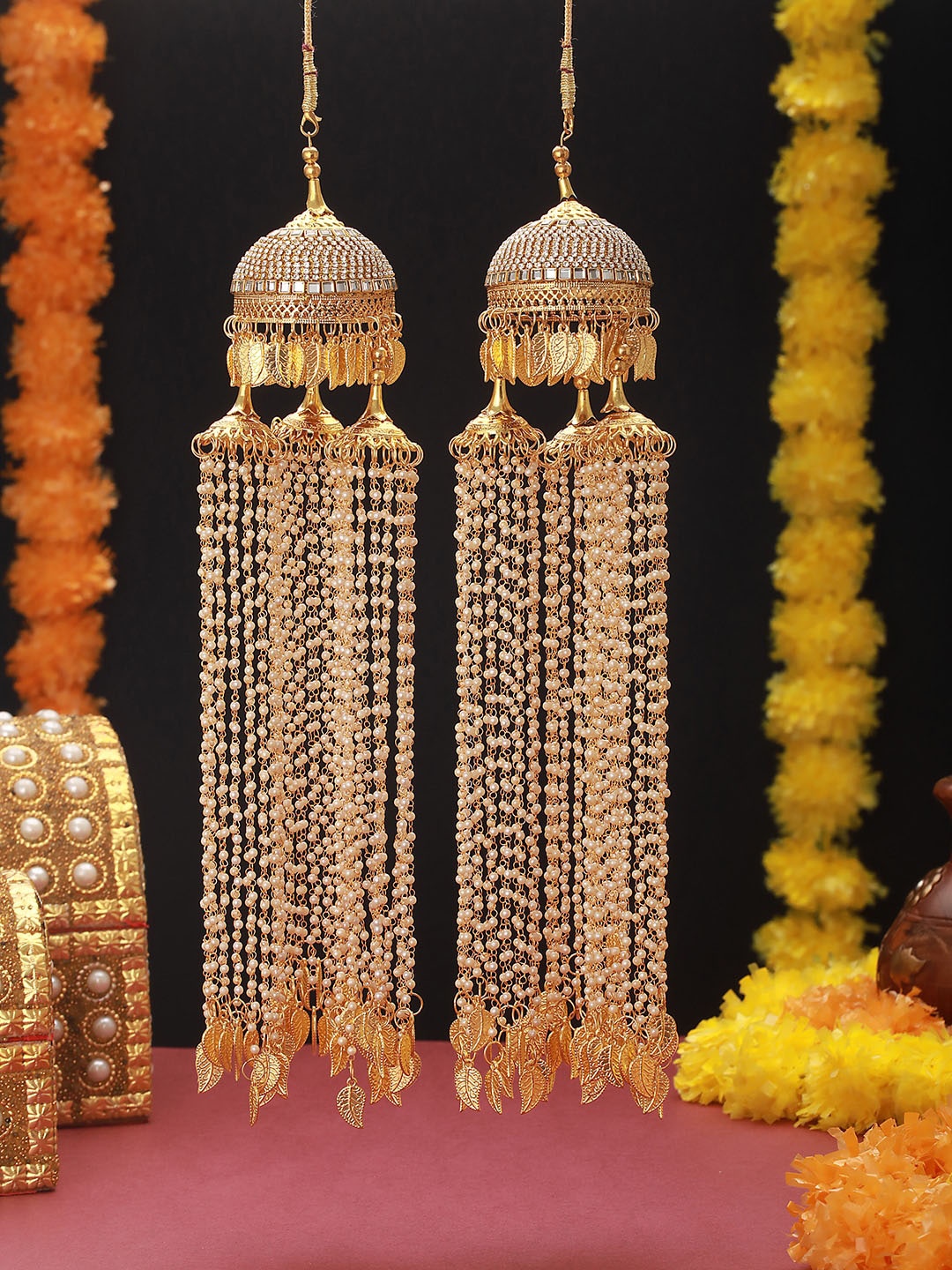 

Jazz and Sizzle Set Of 2 Gold Plated & Beaded Bridal Round Dome Kaleeras