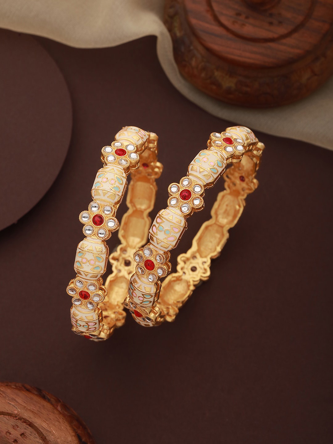 

Jazz and Sizzle Set Of 2 24k Gold-Plated Stone-Studded Bangles