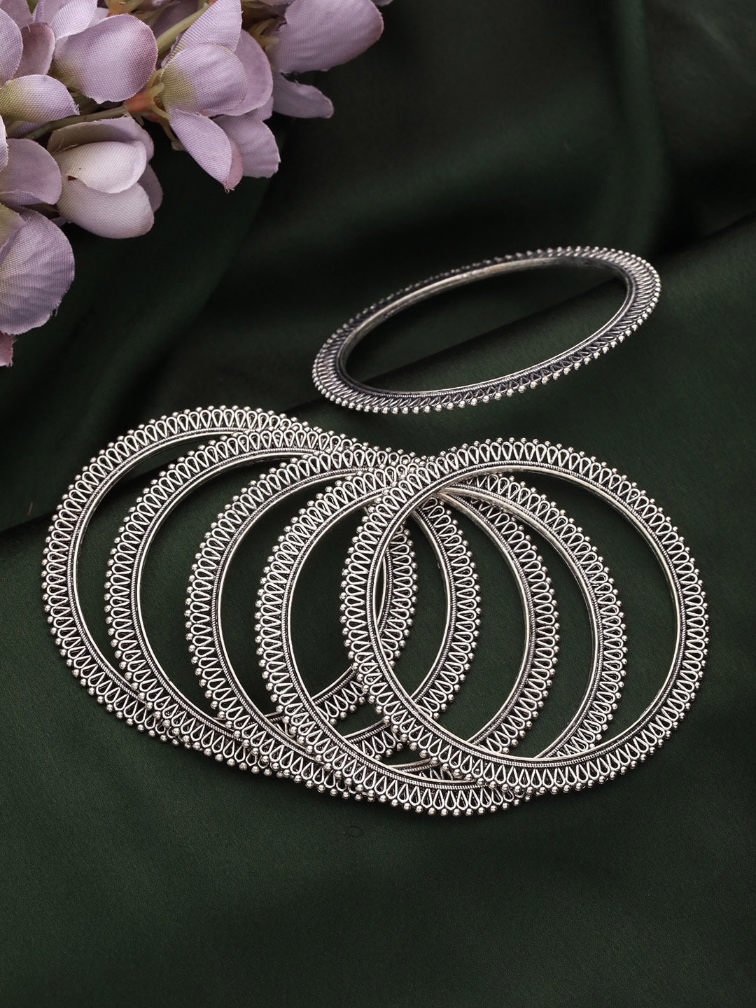 

Jazz and Sizzle Set Of 6 Oxidised Silver-Plated Bangles