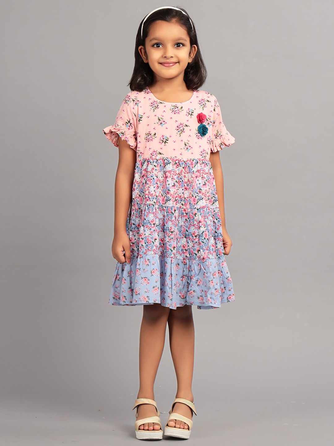 

ZION Floral Print Embellished A-Line Dress, Pink
