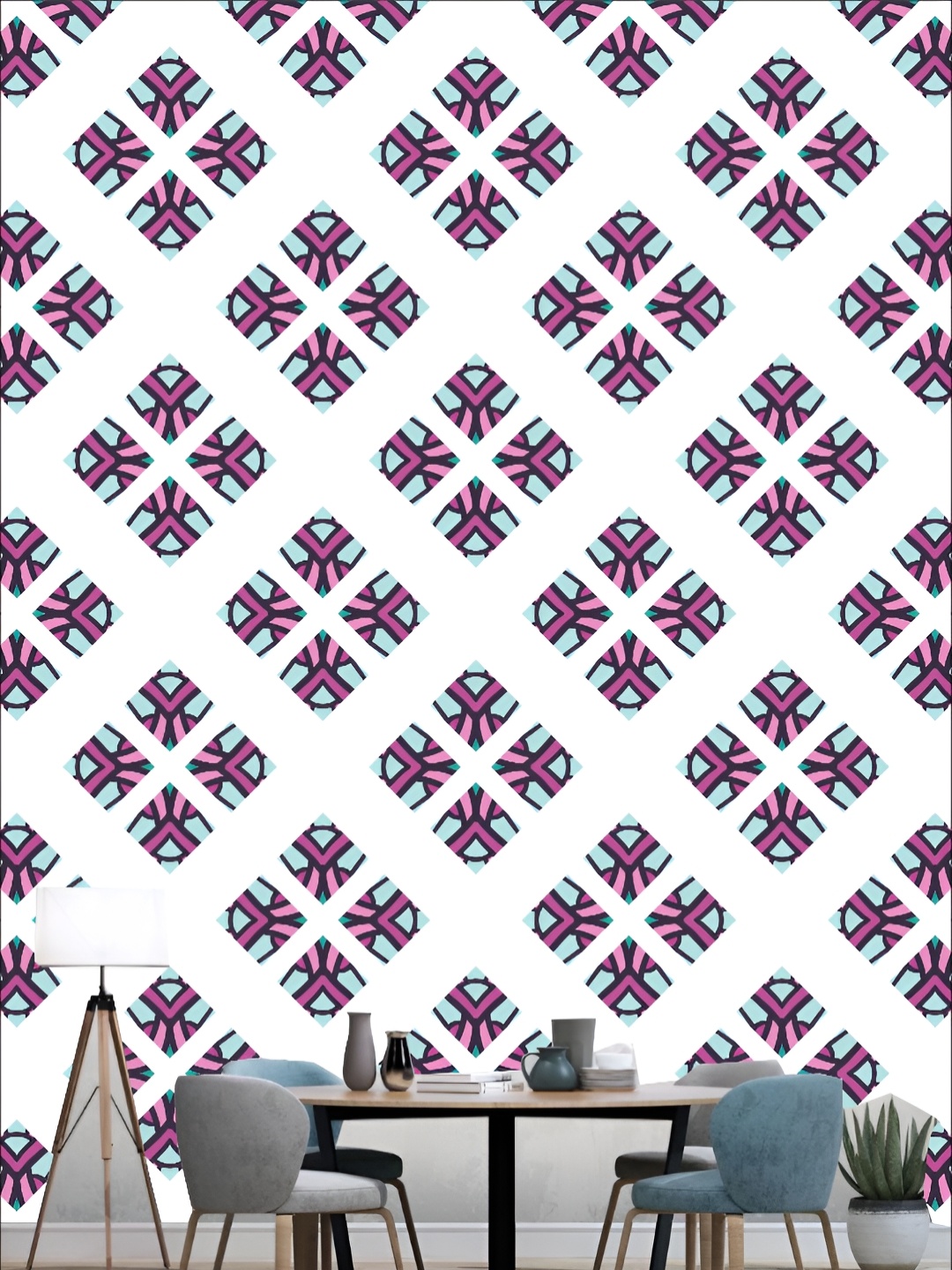 

KSHIRSA White & Pink Geometric Printed Self Adhesive 3D Wallpaper
