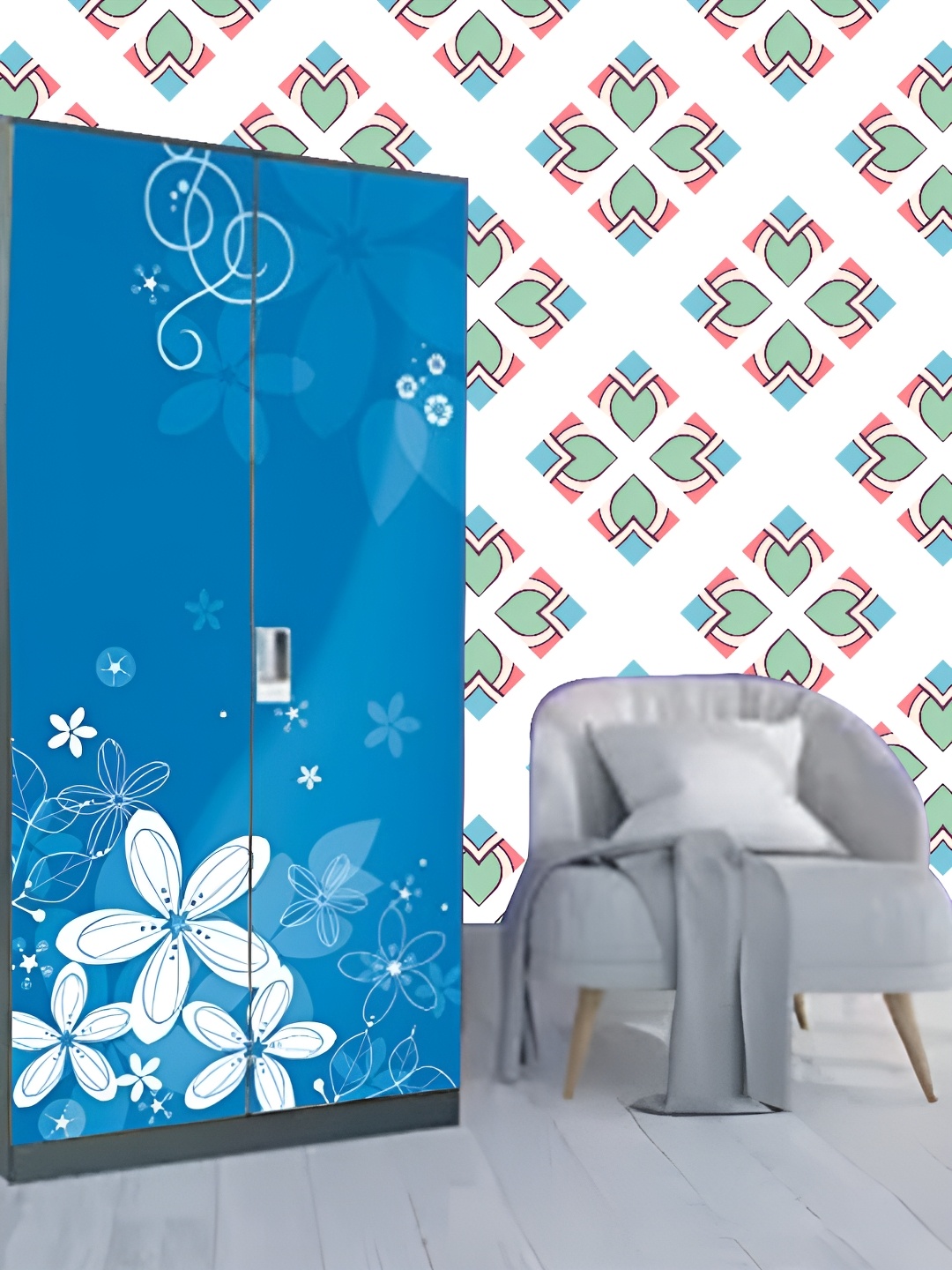 

KSHIRSA White & Green Geometric Printed Self-Adhesive Wallpaper