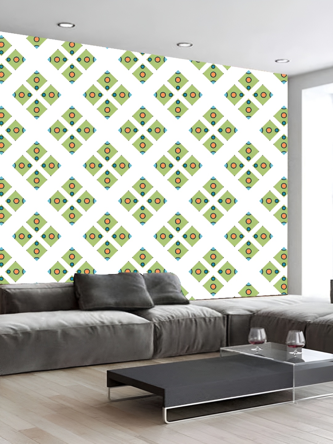 

KSHIRSA White & Green Geometric Printed Self-Adhesive Laminated Wallpaper
