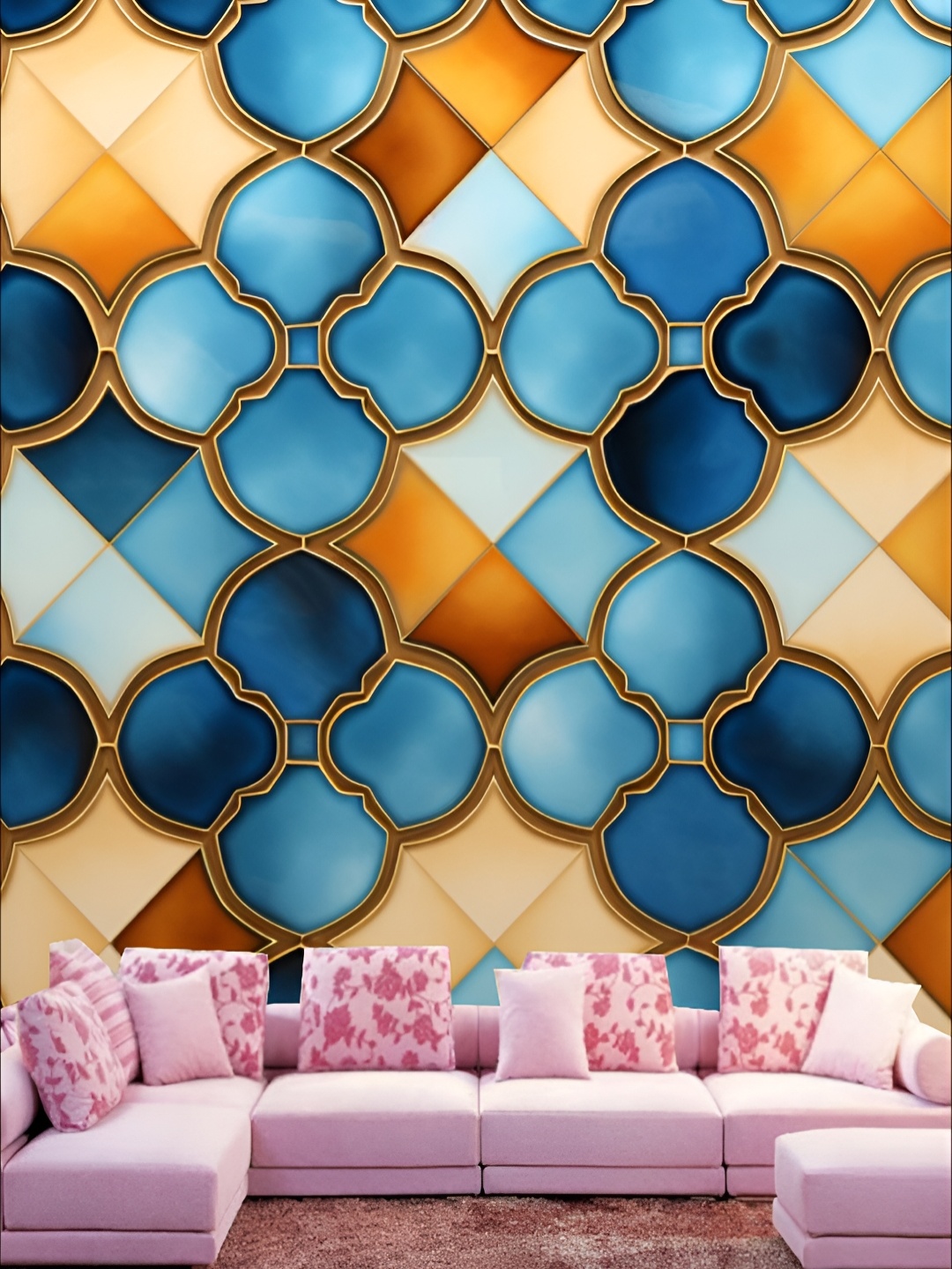 

KSHIRSA Blue & Brown Geometric Printed Self-Adhesive Laminated Wallpaper