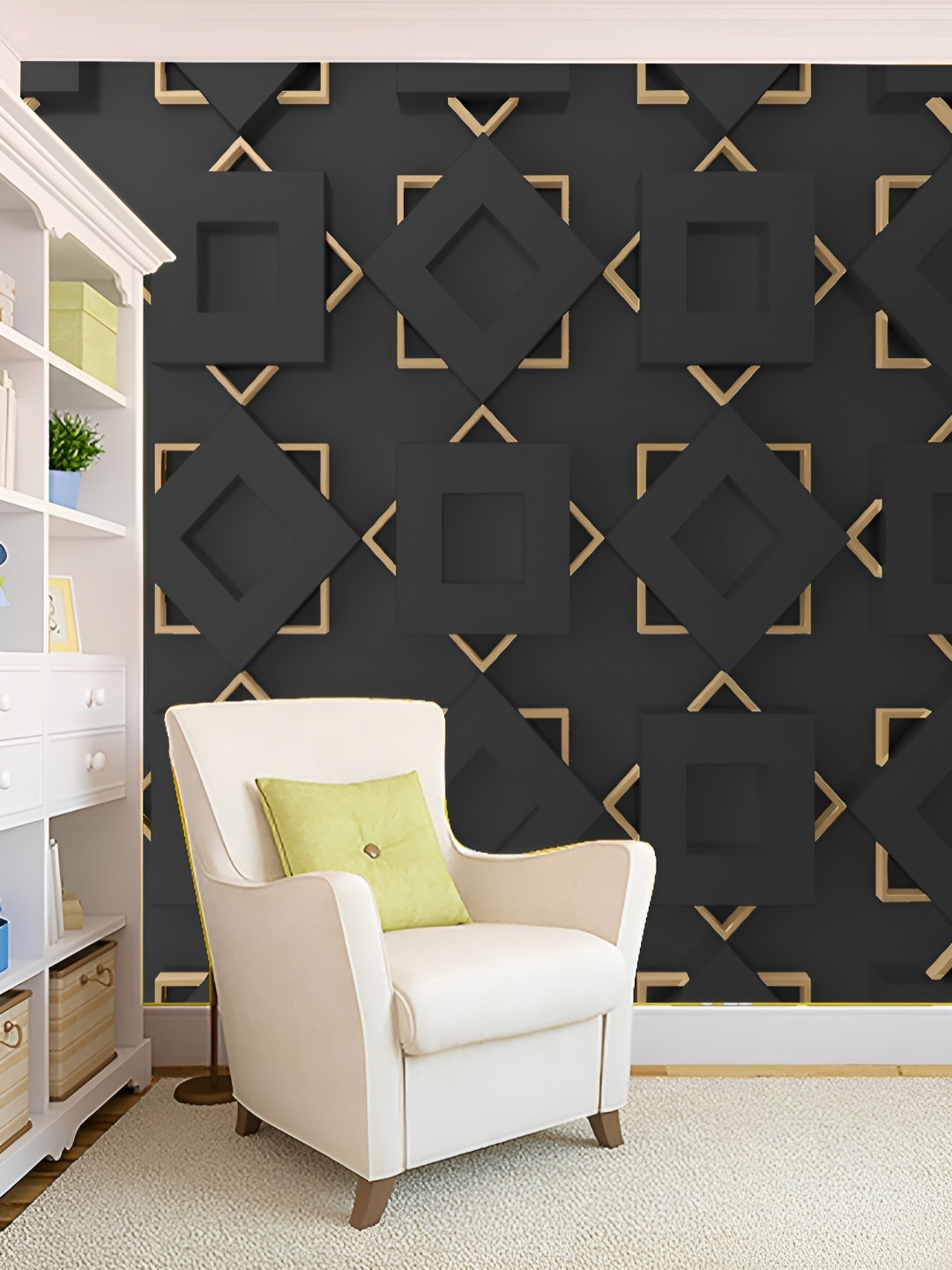 

KSHIRSA Black & Beige Geometric Printed Self-Adhesive Laminated Wallpaper