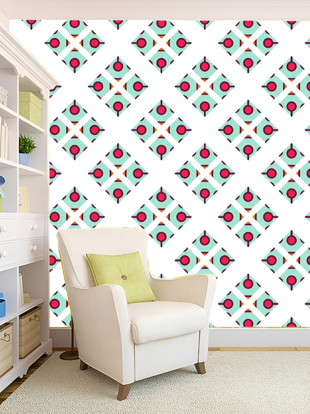 

KSHIRSA White & Green Geometric Printed Self Adhesive 3D Wallpaper